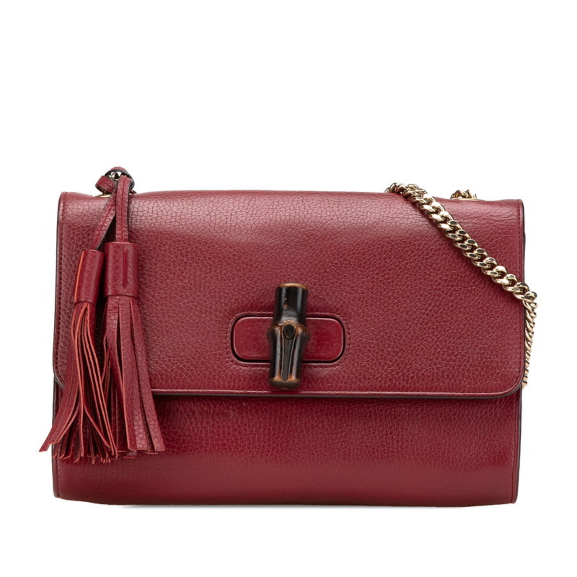Gucci Red Color Wine Leather Shoulder Bag (Pre-Owned)