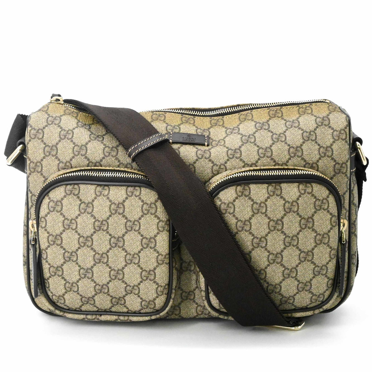 Gucci Beige Brown Gg Supreme Leather Shoulder Bag (Pre-Owned)