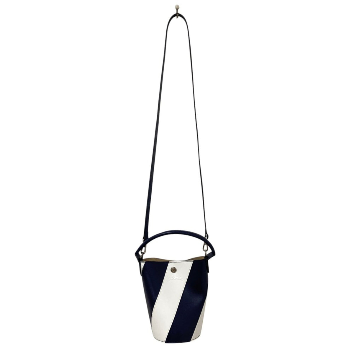 Longchamp Navy White Leather Crossbody Bag (Pre-Owned)