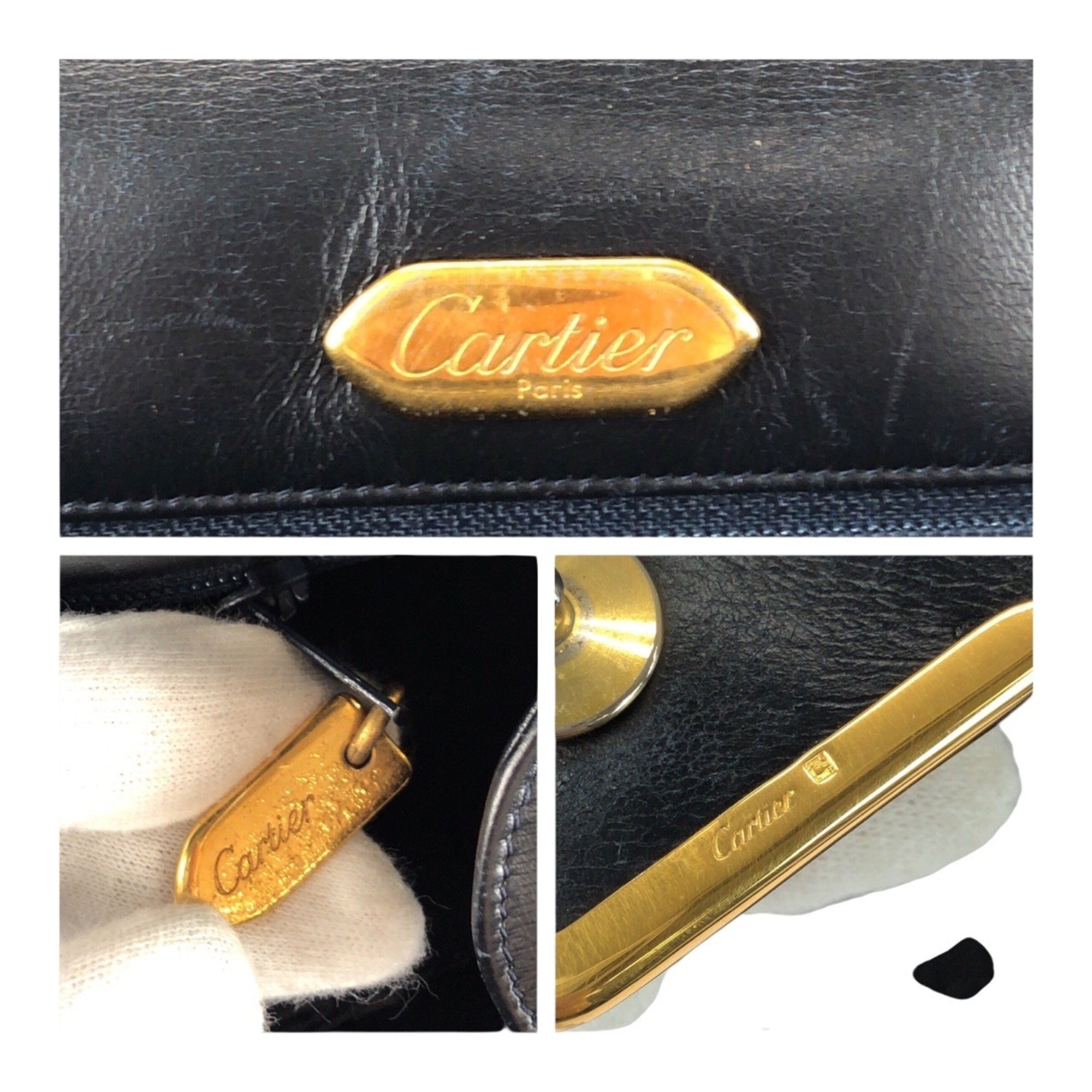 Cartier Sapphire Line Black Leather Pochette Shoulder Bag (Pre-Owned)