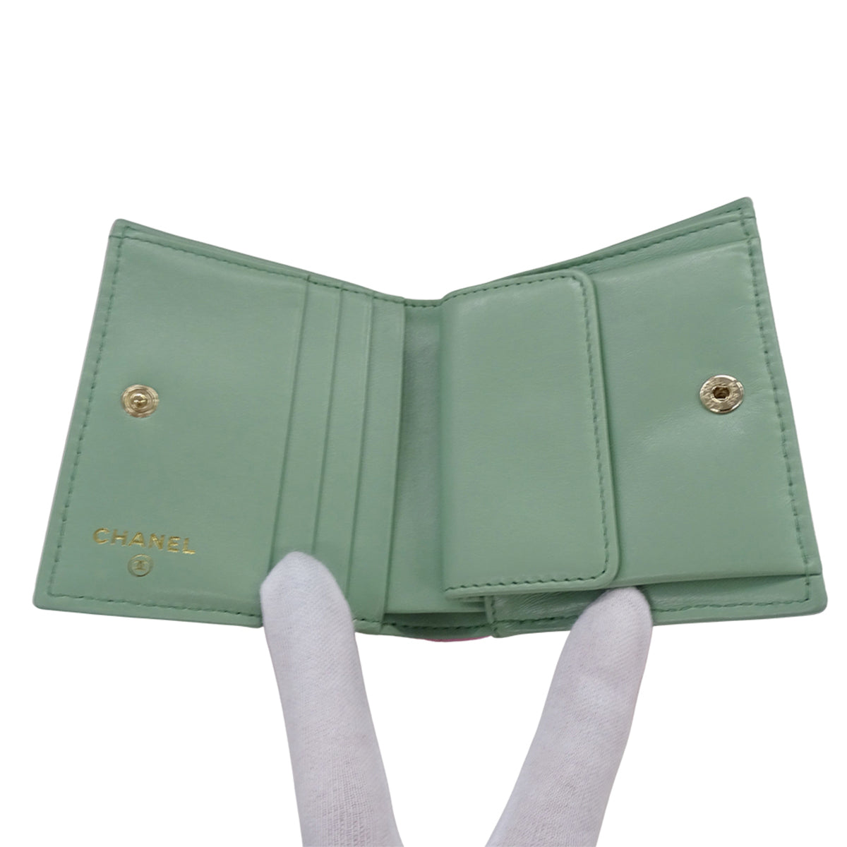 Chanel Green Pink Grained Calfskin Wallet (Bi-Fold) (Pre-Owned)
