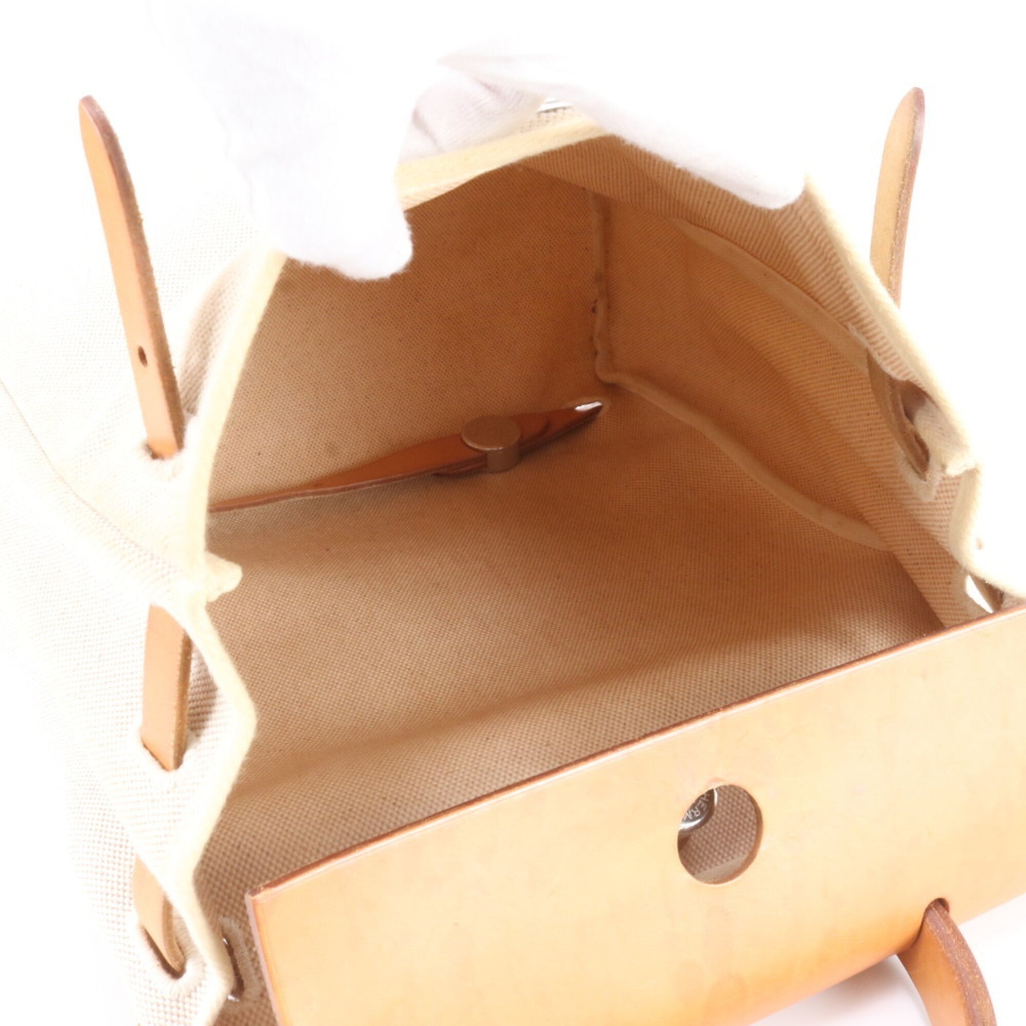 Hermes Beige Leather Canvas Backpack (Pre-Owned)