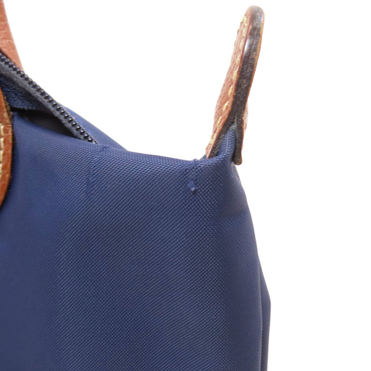 Longchamp Brown Navy Nylon Leather Handbag (Pre-Owned)