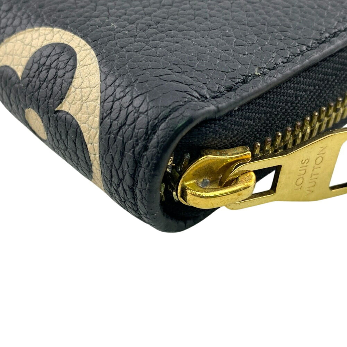 Louis Vuitton Beige Black Leather Long Wallet (Bi-Fold) (Pre-Owned)