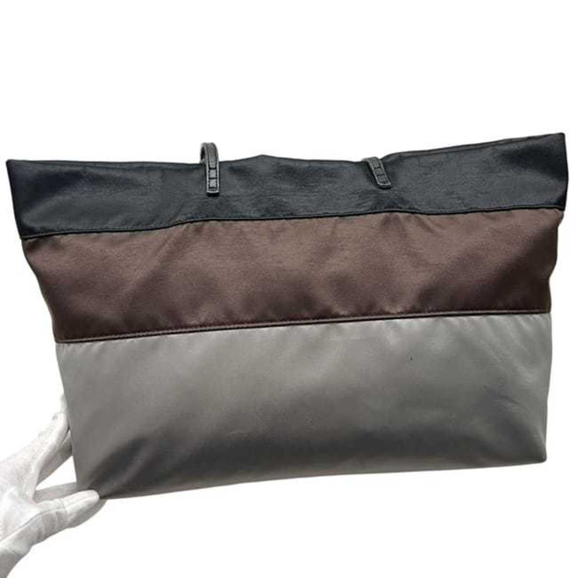 Fendi Gray Three Color Satin Leather Tote Bag (Pre-Owned)