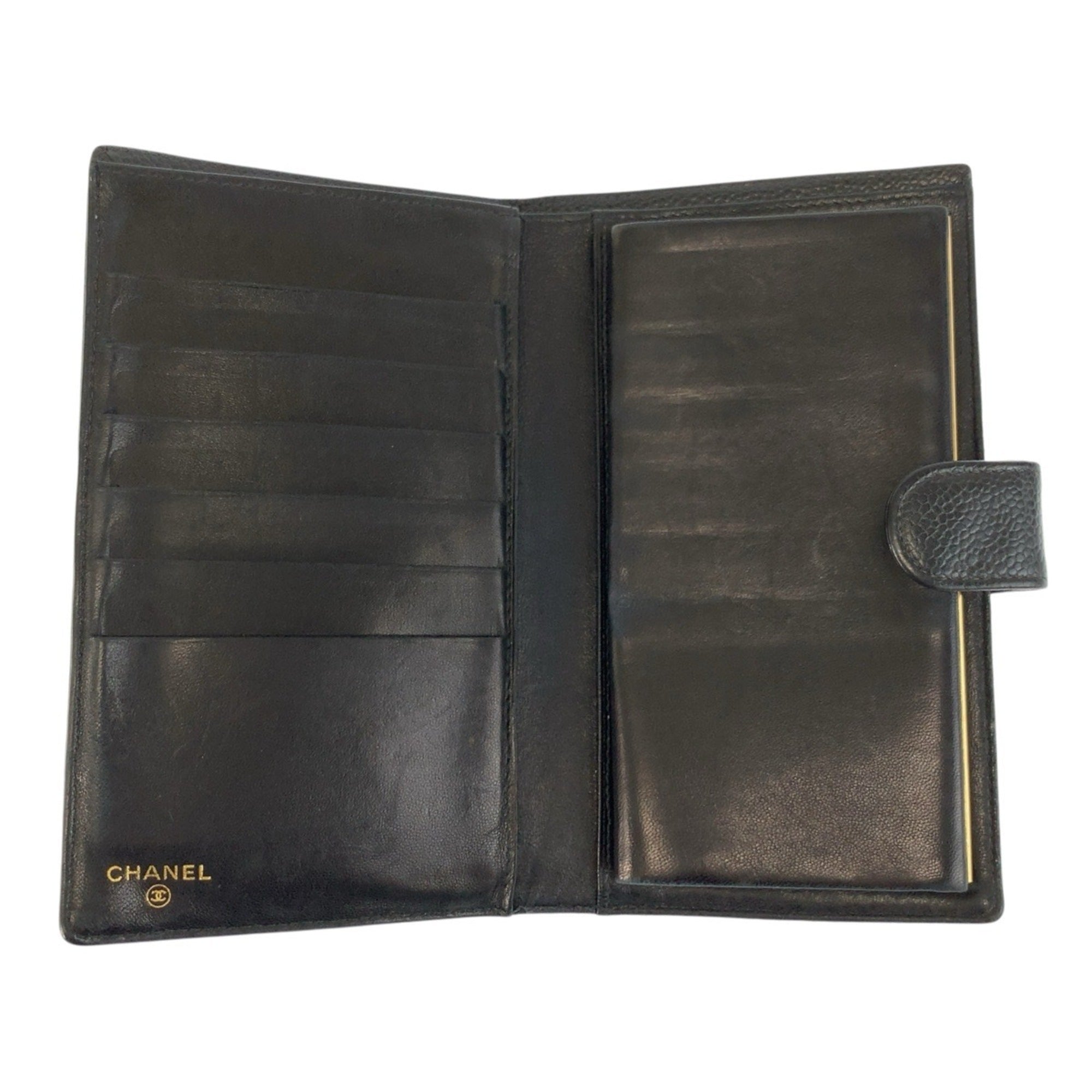 Chanel Black Leather Long Wallet (Bi-Fold) (Pre-Owned)