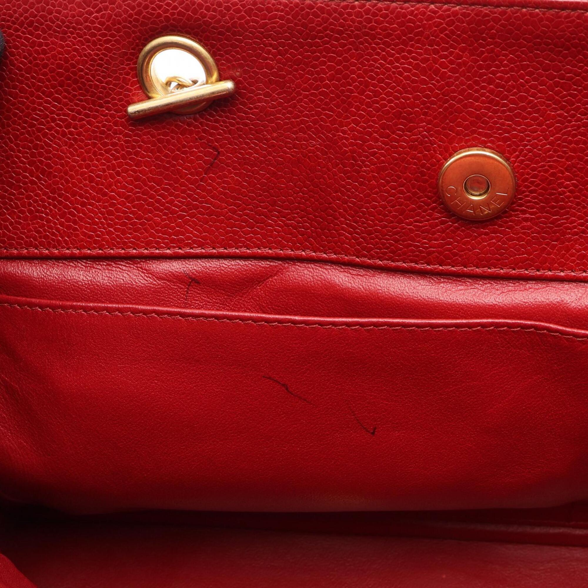 Chanel Red Color Grained Calfskin Handbag Tote Bag (Pre-Owned)