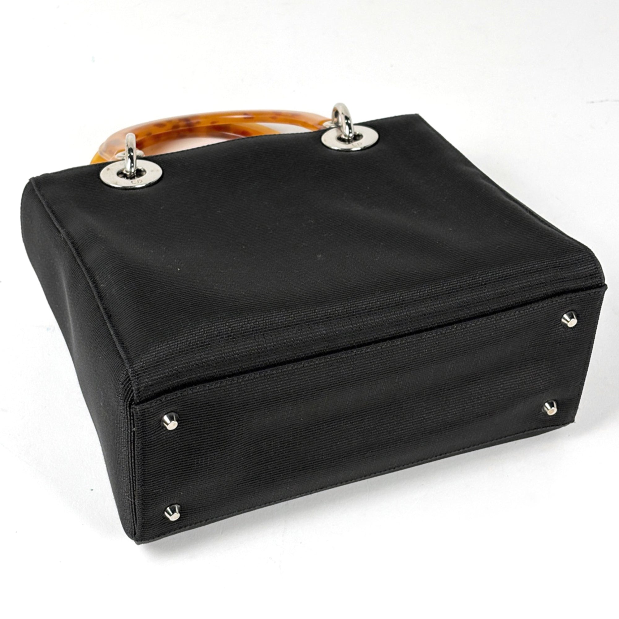 Christian Dior Lady Dior Black Canvas Leather Handbag (Pre-Owned)