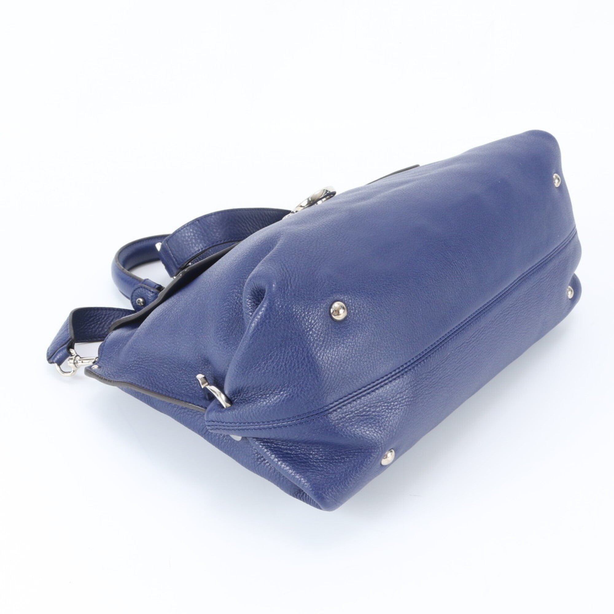 Salvatore Ferragamo Gancini Blue Leather Handbag Shoulder Bag (Pre-Owned)
