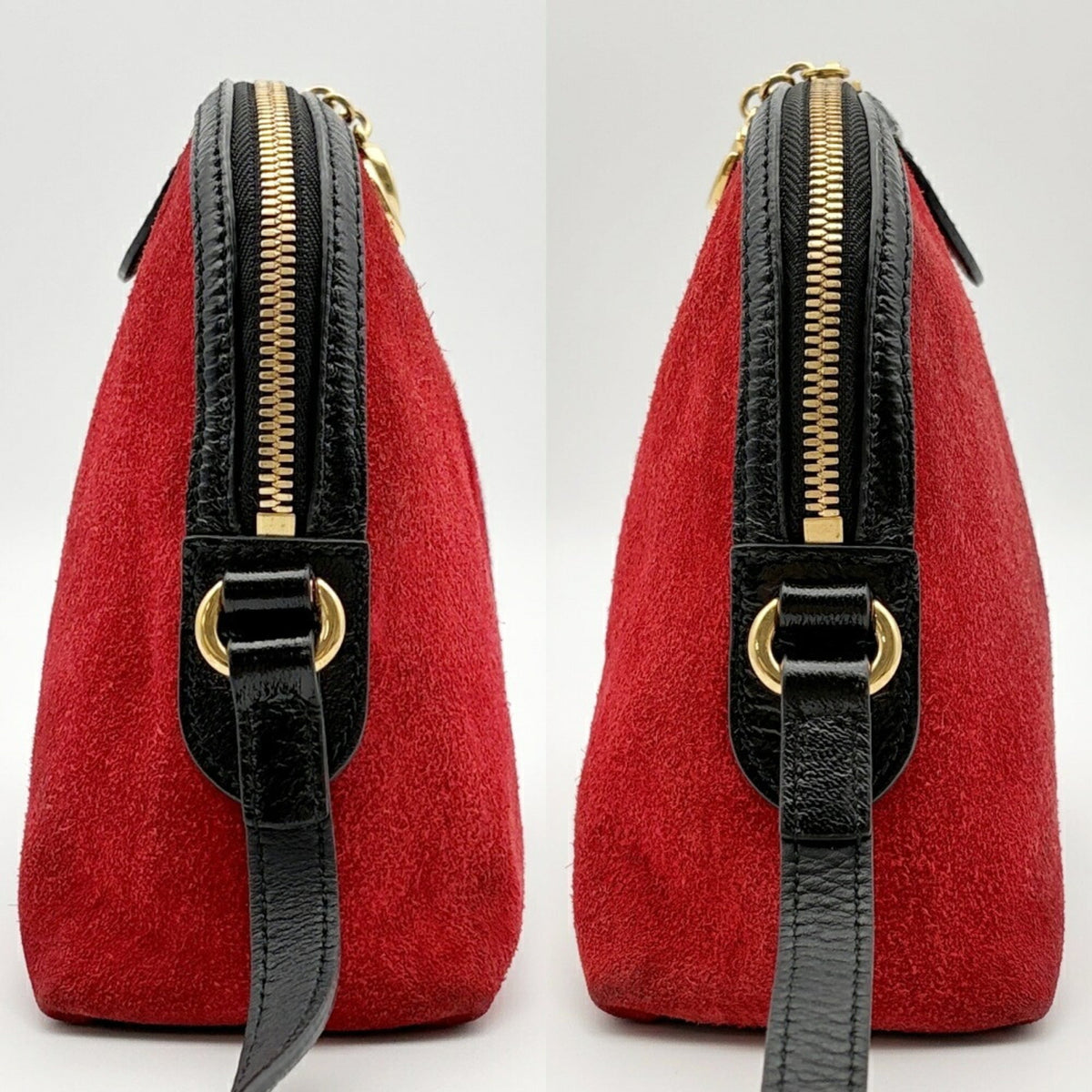Gucci Black Red Color Suede Leather Shoulder Bag (Pre-Owned)