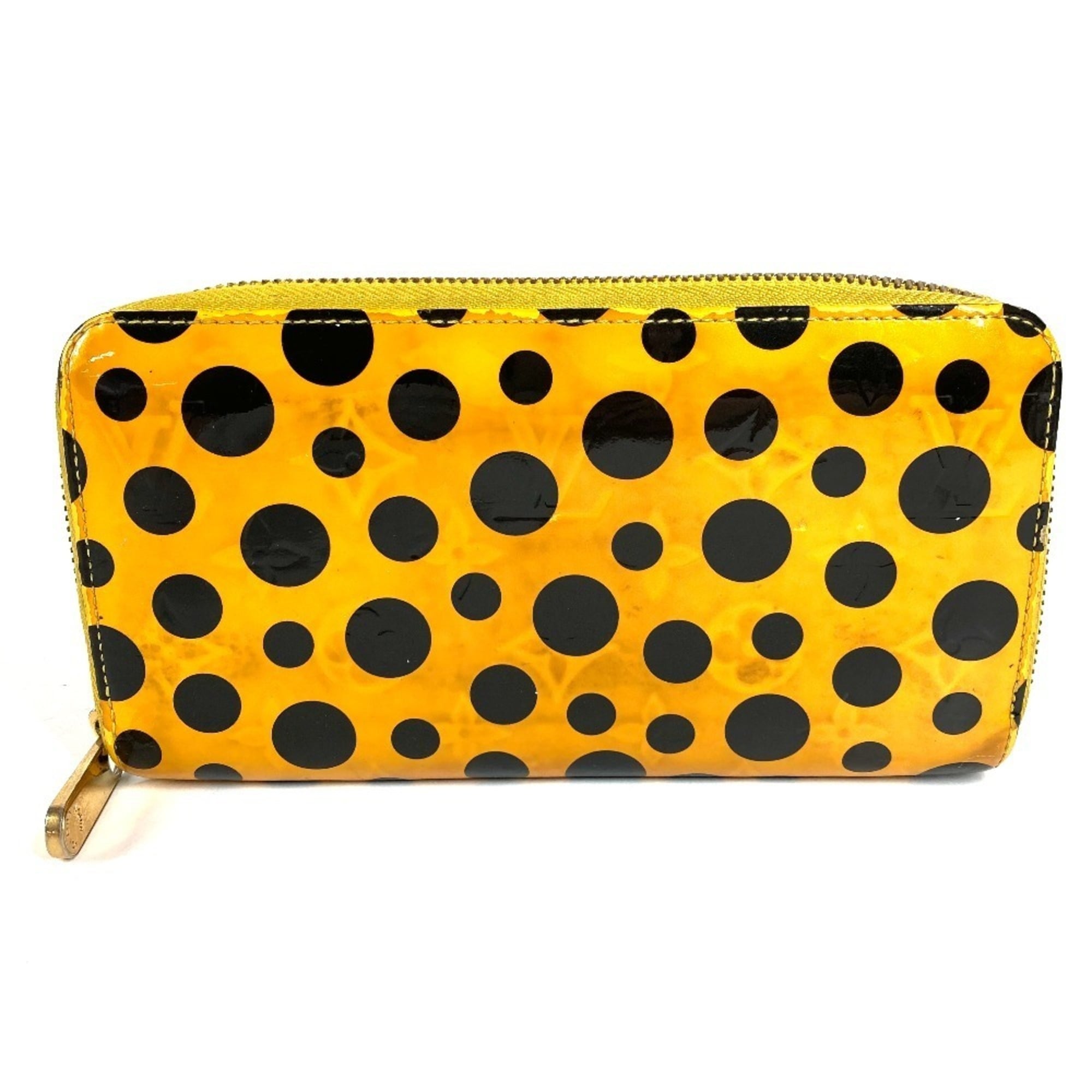 Louis Vuitton Dot Infinity (Yayoi Kusama) Black Yellow Patent Leather Long Wallet (Bi-Fold) (Pre-Owned)