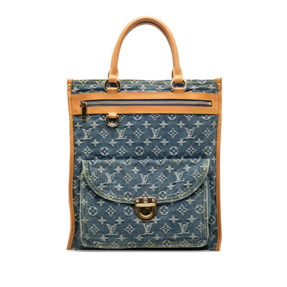 Louis Vuitton Blue Canvas Leather Handbag Tote Bag (Pre-Owned)