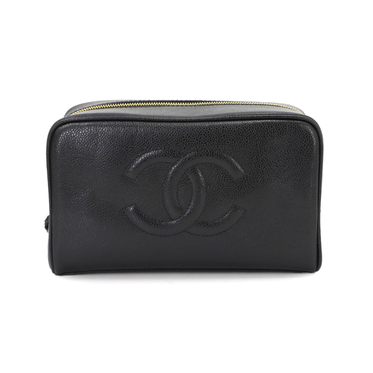 Chanel Black Grained Calfskin Handbag Pouch Wash Bag (Pre-Owned)
