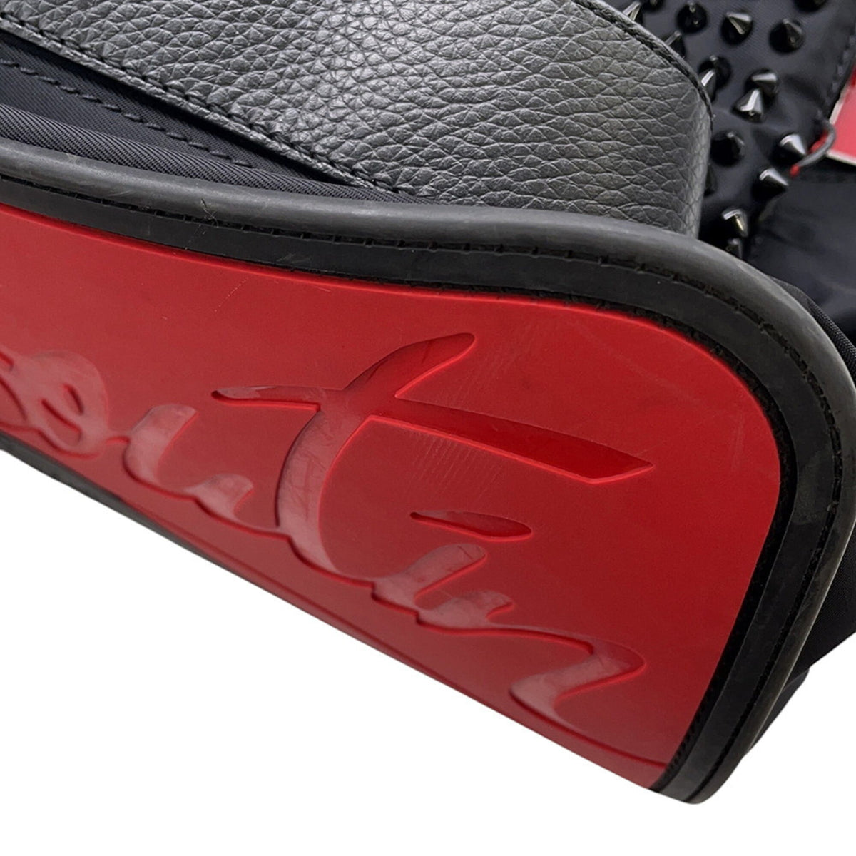 Christian Louboutin Black Red Color Nylon Leather Rubber Backpack (Pre-Owned)