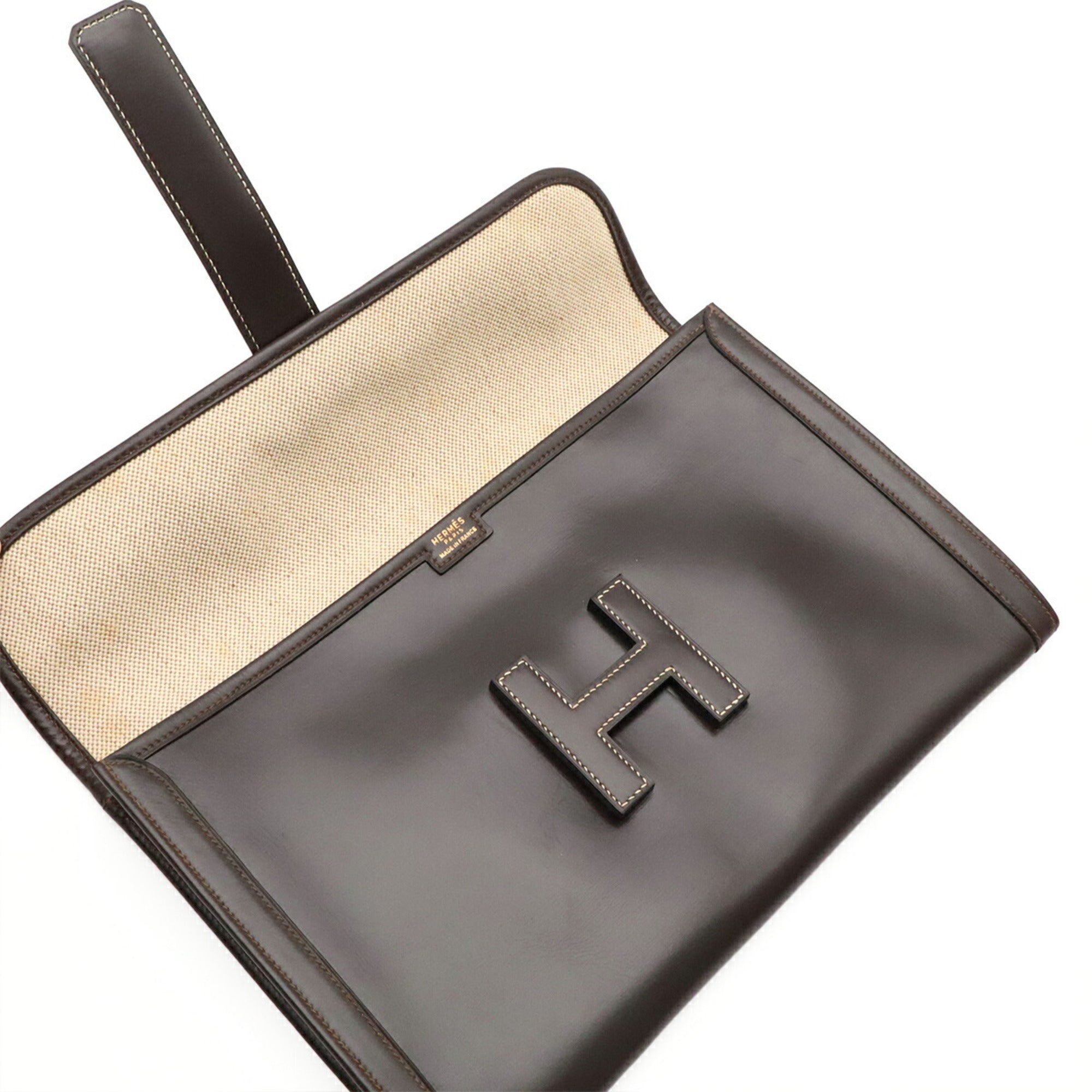 Hermes Jige Dark Brown Leather Clutch Bag Handbag (Pre-Owned)