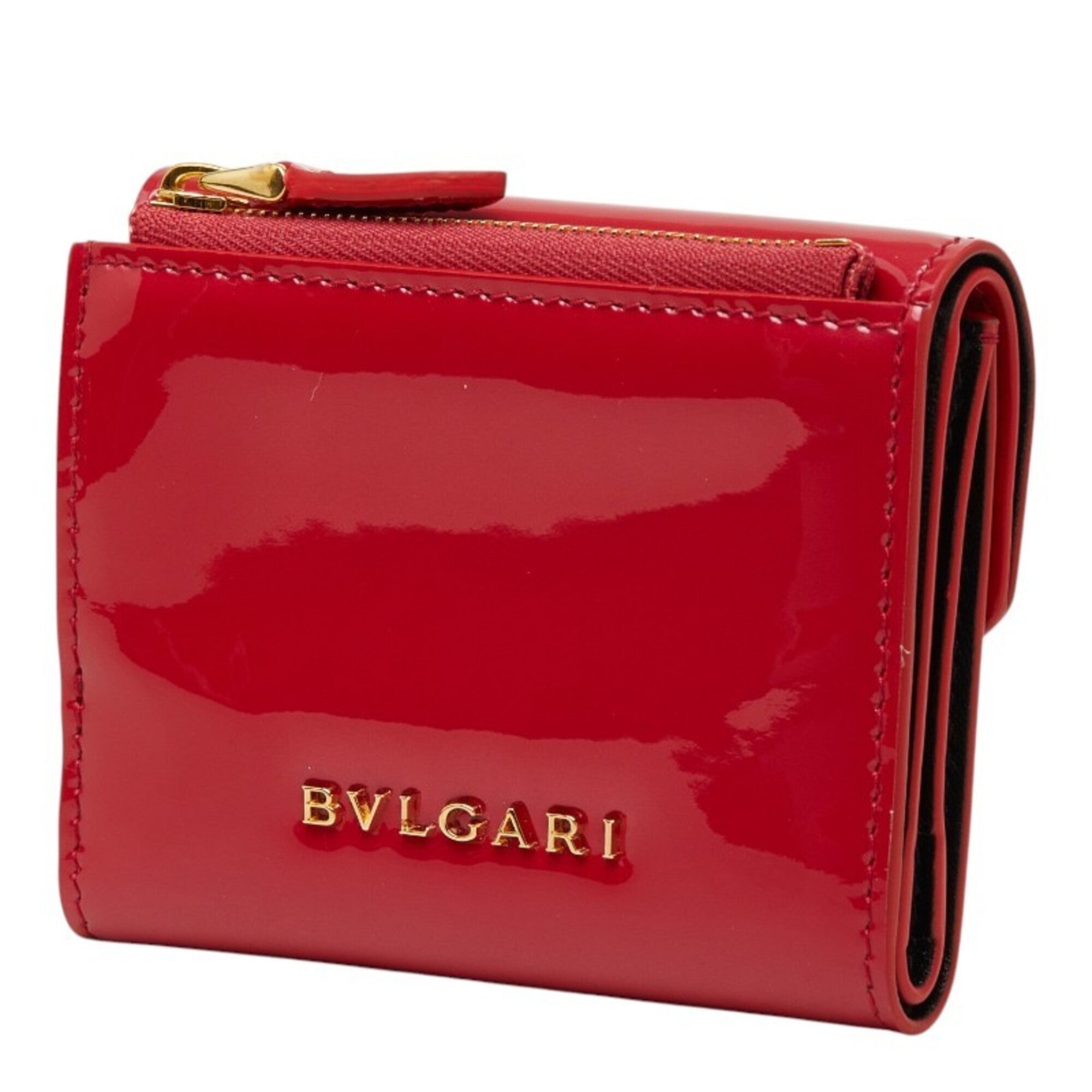 Bvlgari Pink Red Color Patent Leather Wallet (Tri-Fold) (Pre-Owned)
