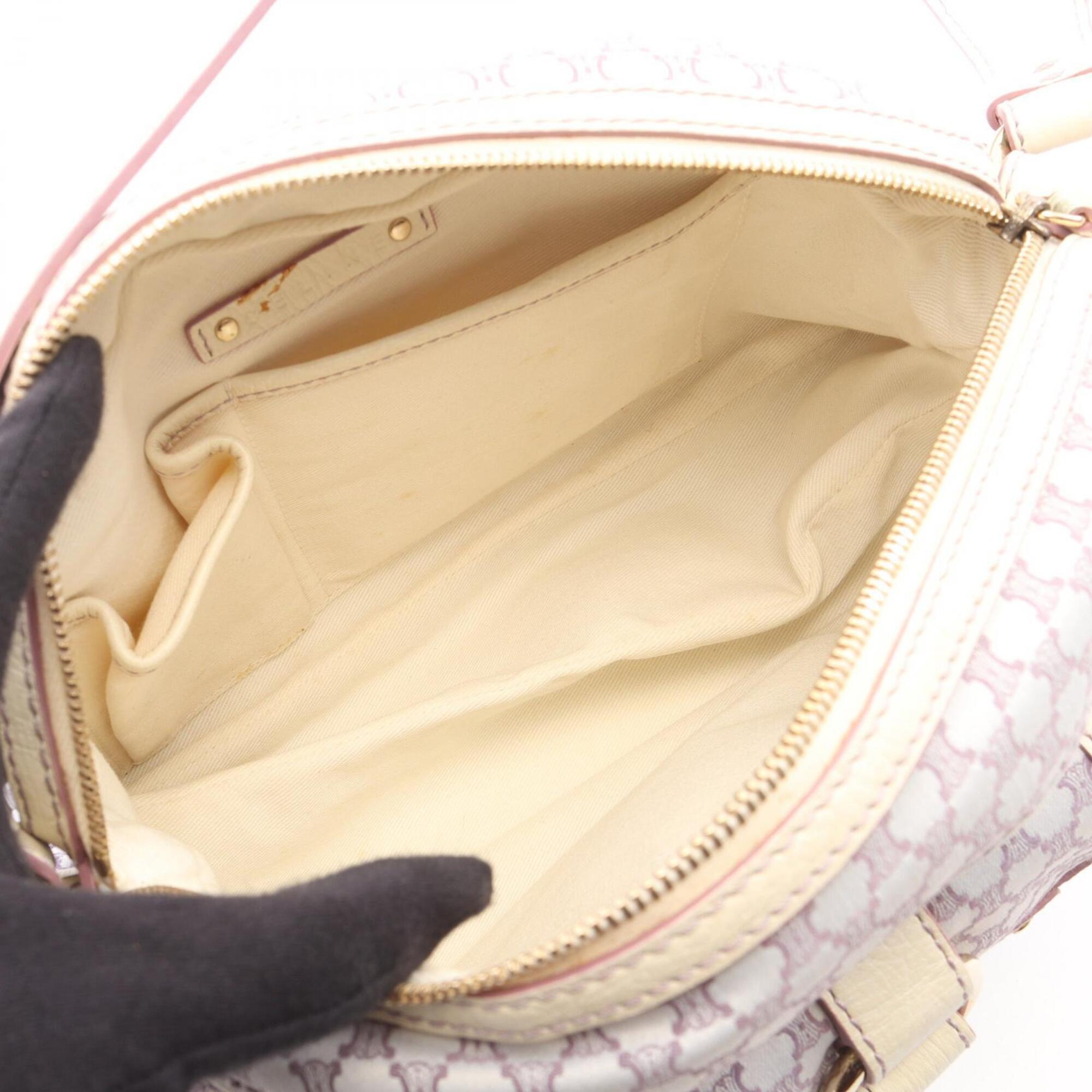 Celine Purple White Canvas Leather Handbag Shoulder Bag (Pre-Owned)