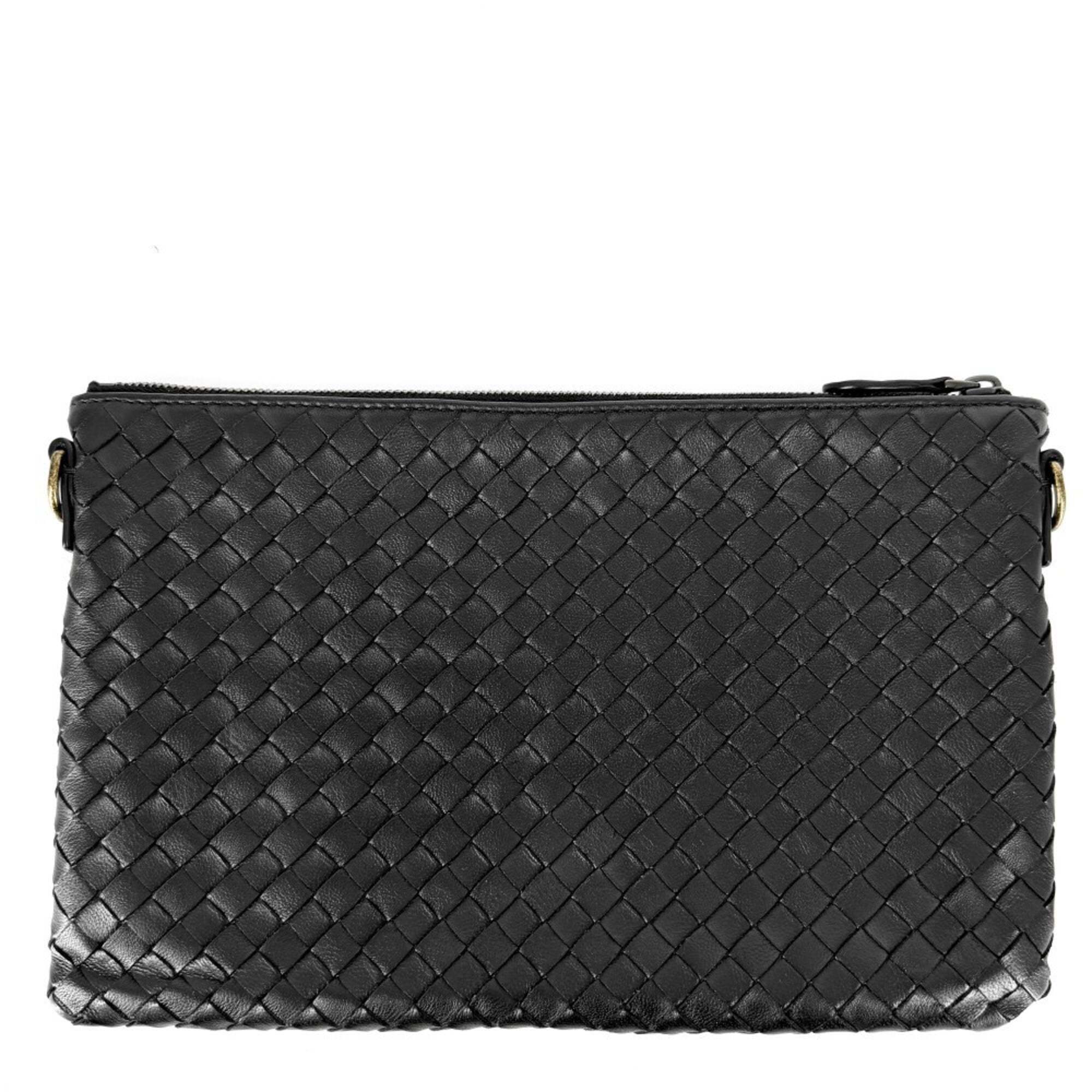 Bottega Veneta Black White Leather Shoulder Bag (Pre-Owned)