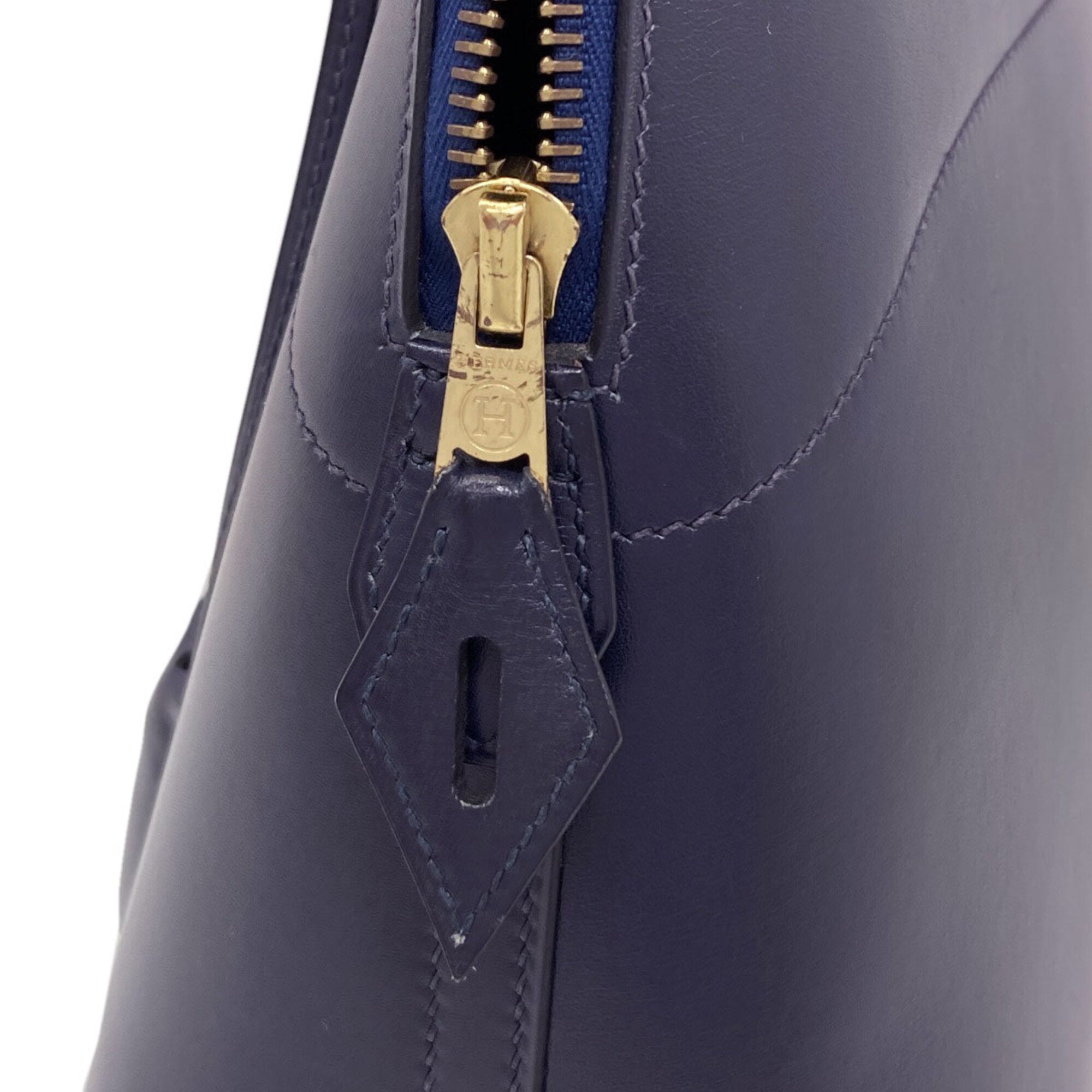 Hermes Dark Blue Box Calf Leather Handbag (Pre-Owned)