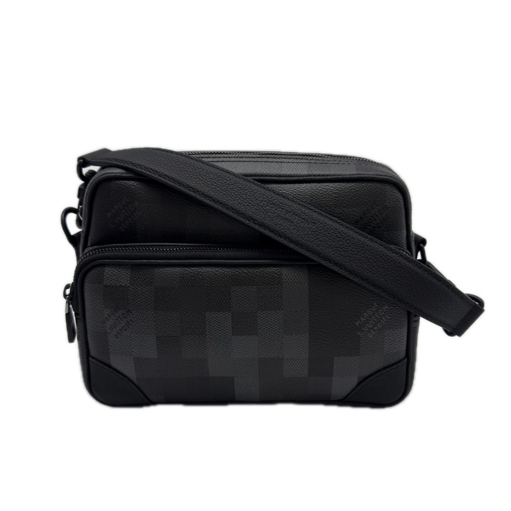 Louis Vuitton Black Gray Coated Canvas Leather Shoulder Bag (Pre-Owned)