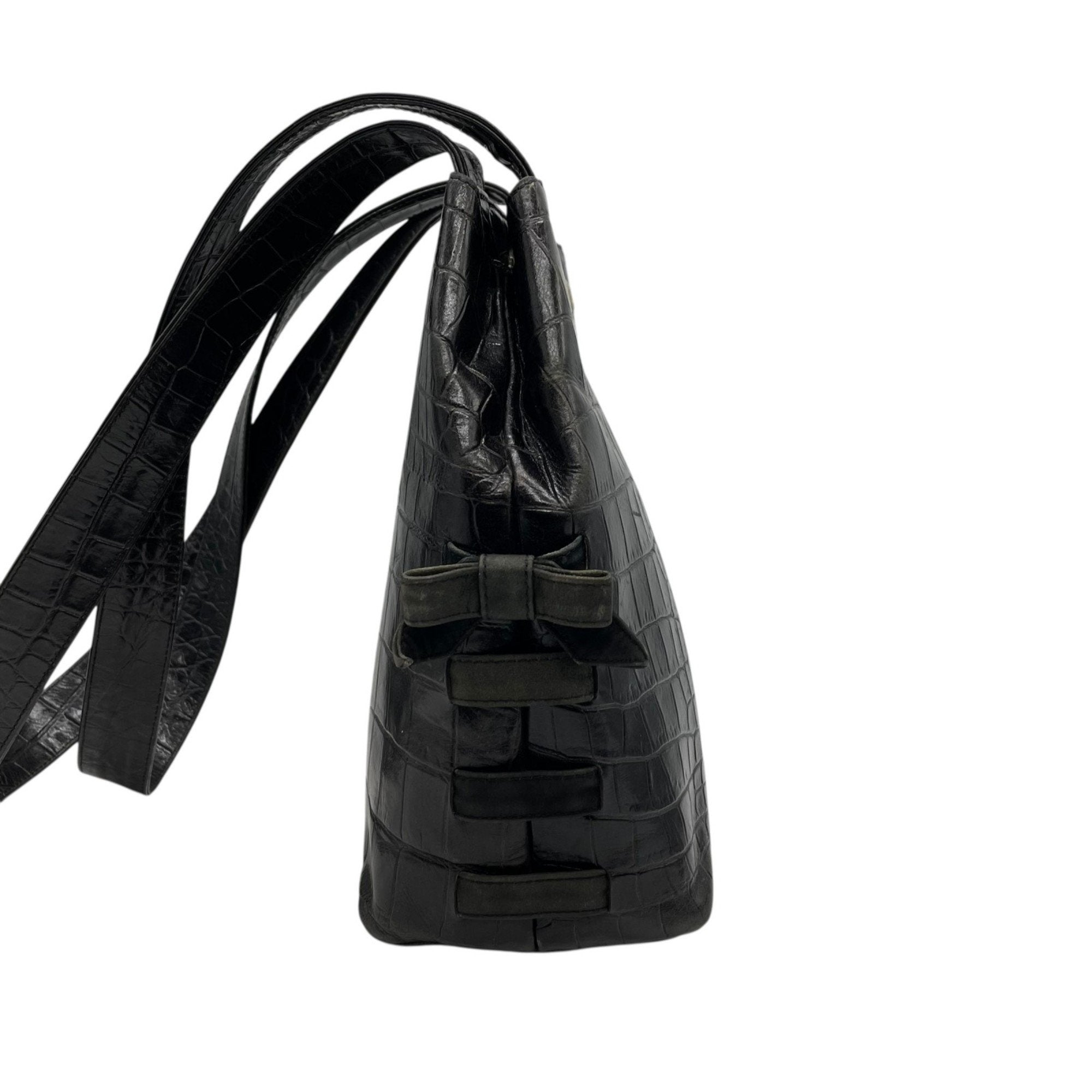 Versace Black Leather Handbag Tote Bag (Pre-Owned)