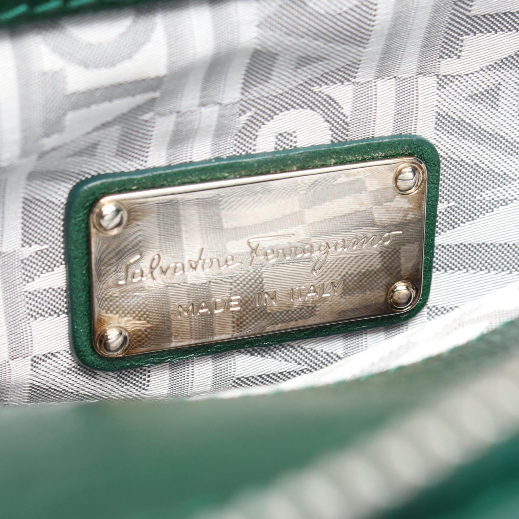 Salvatore Ferragamo Green Leather Handbag Shoulder Bag (Pre-Owned)