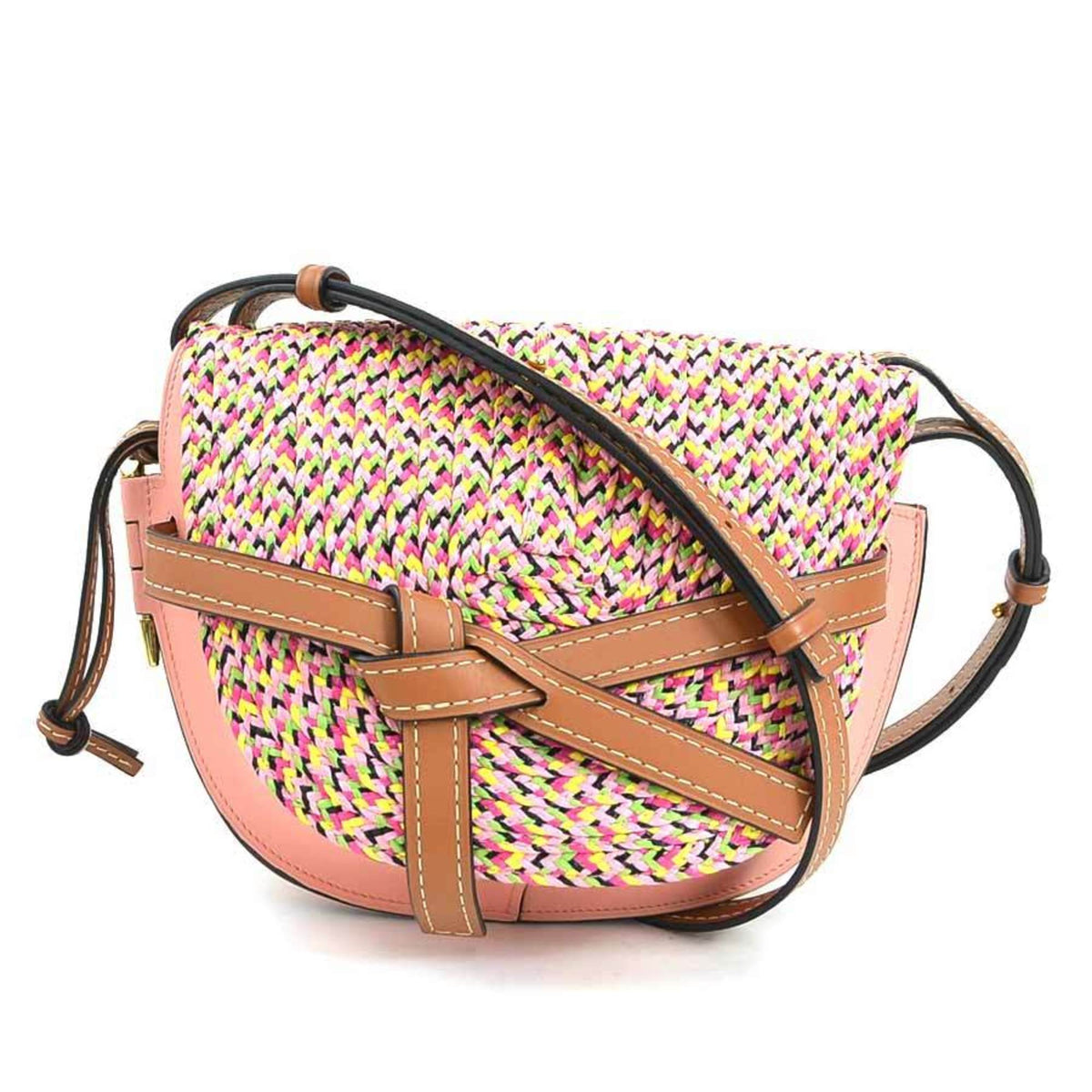 Loewe Multi-Color Pink Leather Raffia Shoulder Bag (Pre-Owned)
