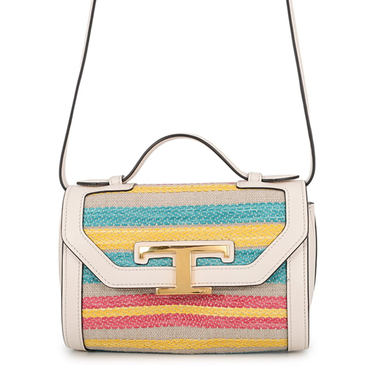 Tod's Multi-Color White Leather Canvas Shoulder Bag (Pre-Owned)