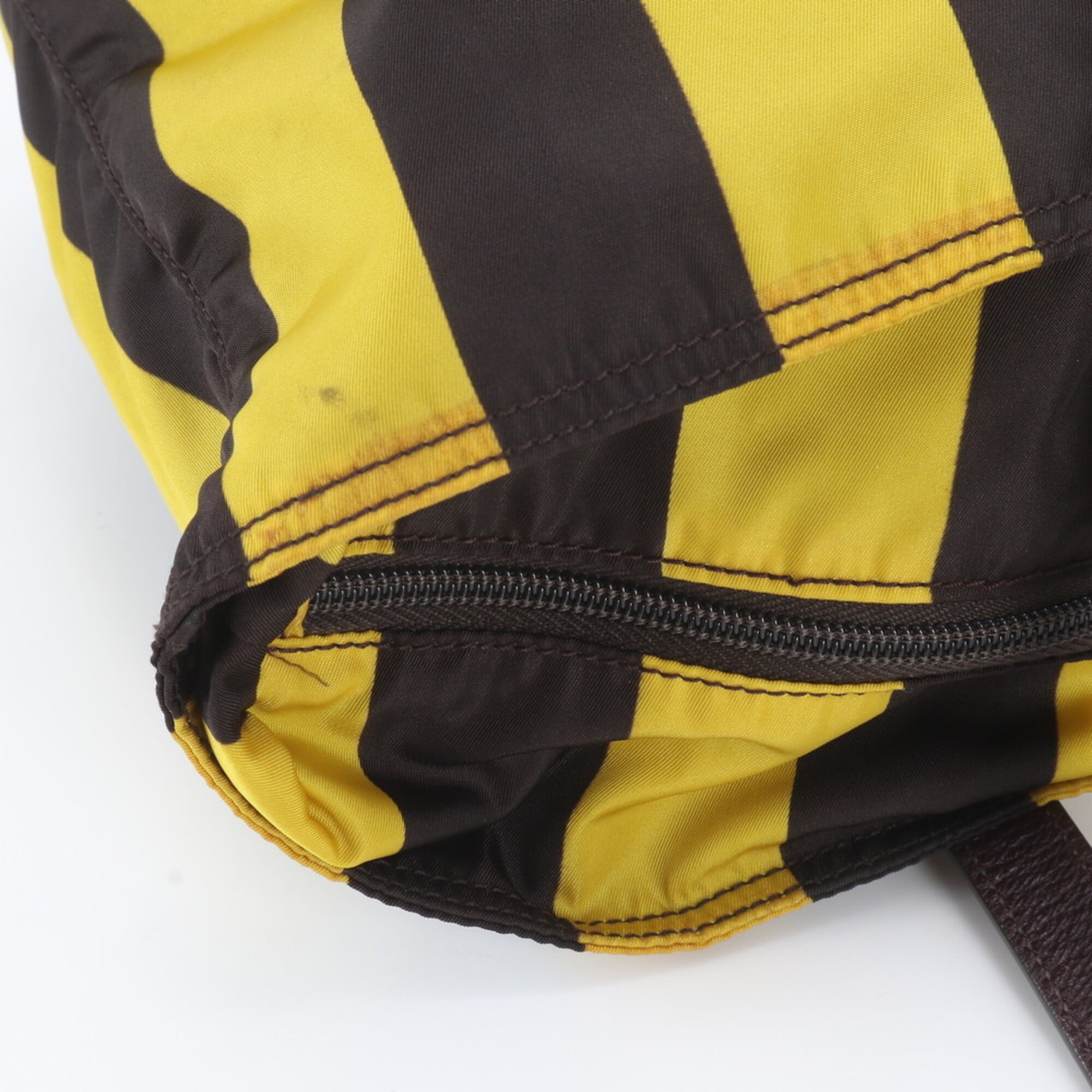 Prada Brown Yellow Nylon Leather Handbag Shoulder Bag Tote Bag (Pre-Owned)