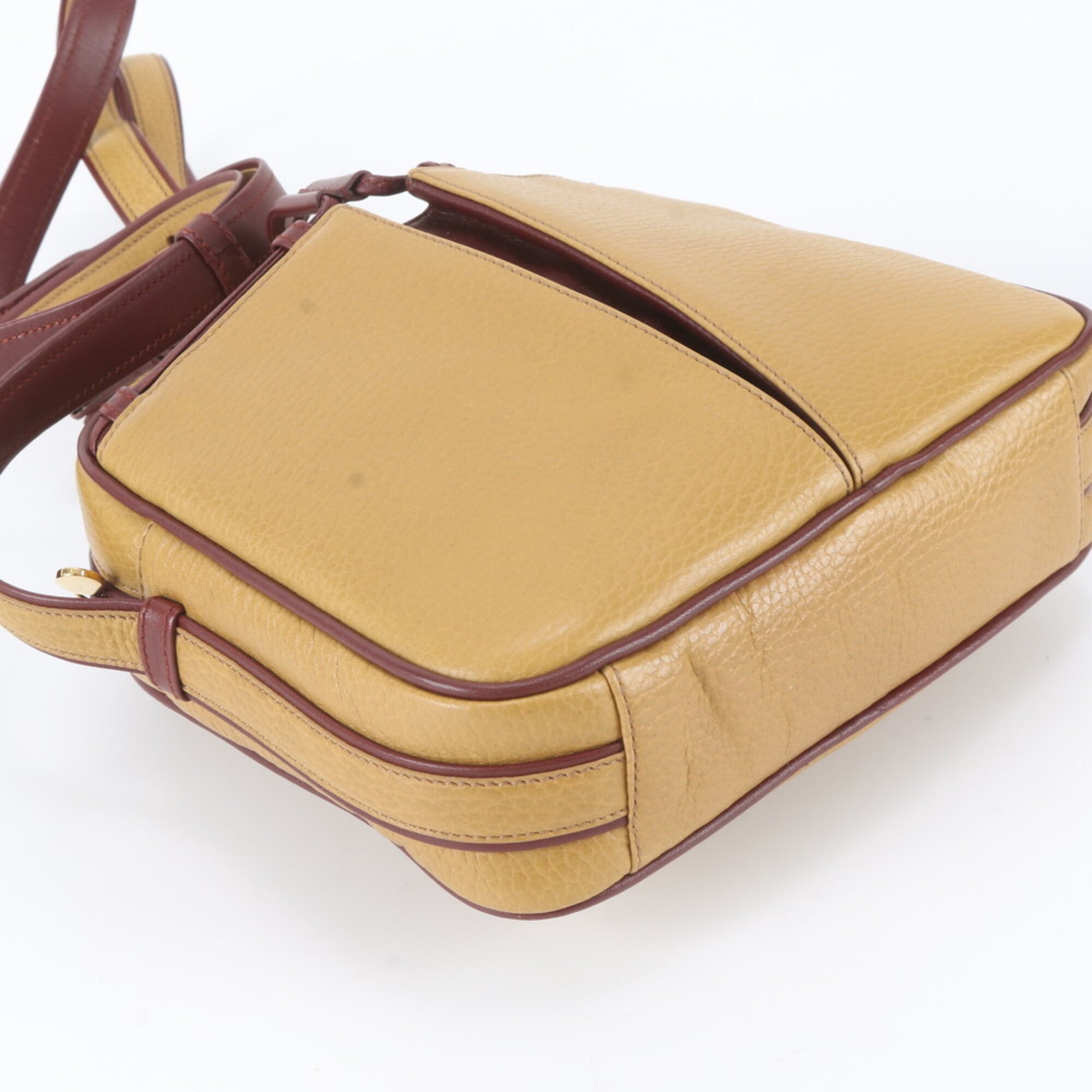Cartier Beige Wine Red Leather Crossbody Bag Handbag Shoulder Bag Tote Bag (Pre-Owned)