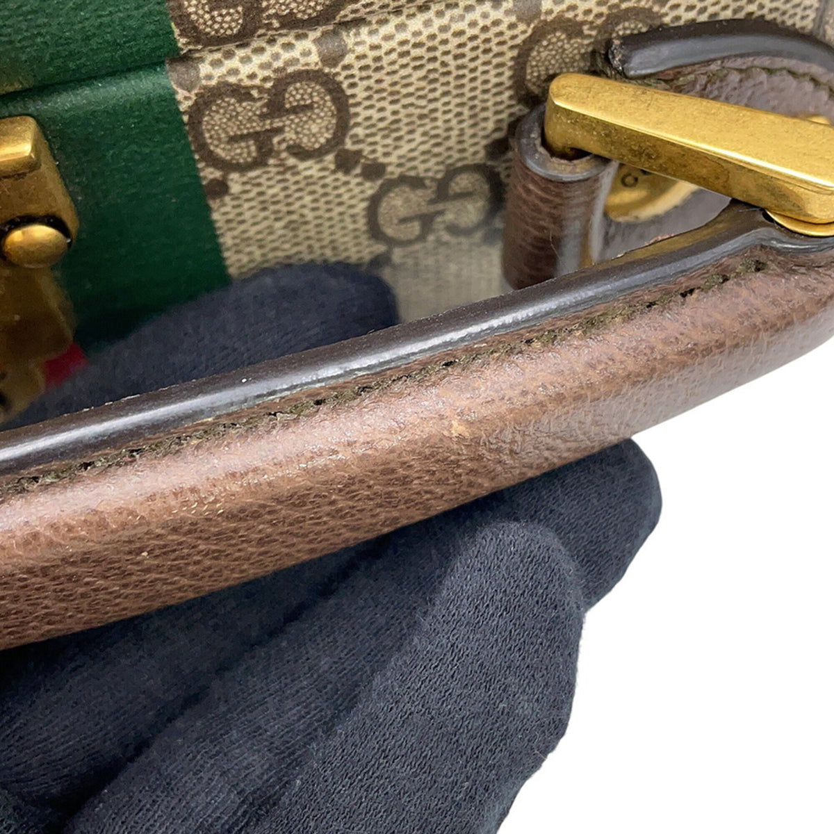 Gucci Beige Brown Green Gg Supreme Leather Handbag Shoulder Bag (Pre-Owned)