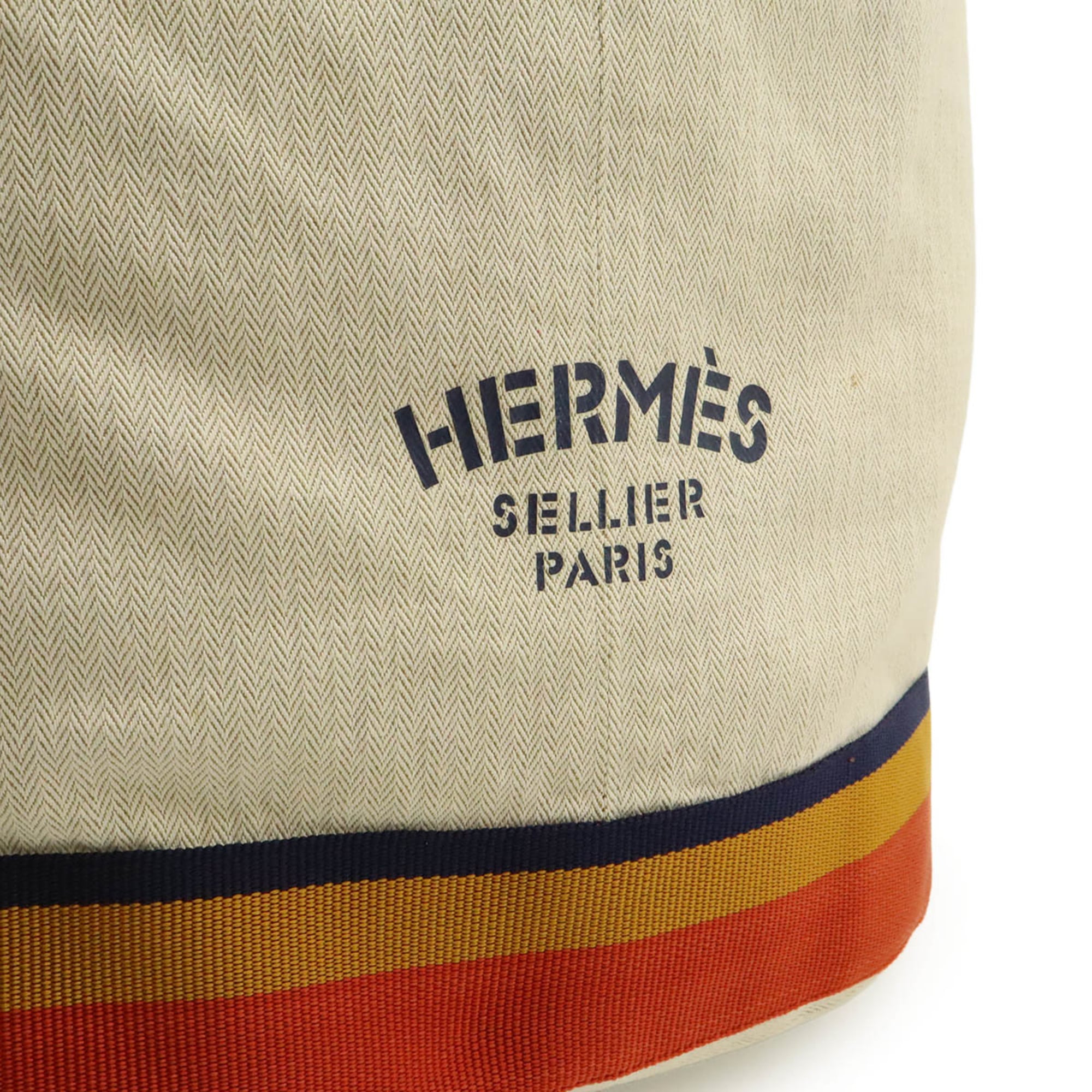 Hermes Natural Navy Orange Yellow Canvas Shoulder Bag Sling Bag (Pre-Owned)