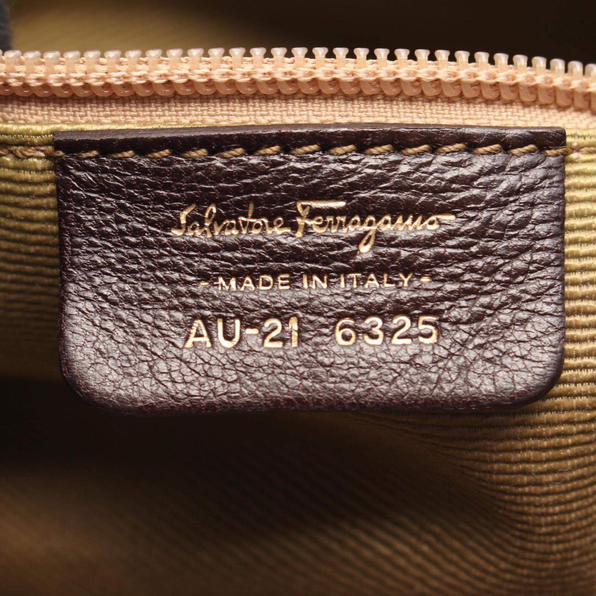 Salvatore Ferragamo Beige Brown Canvas Leather Handbag Shoulder Bag (Pre-Owned)