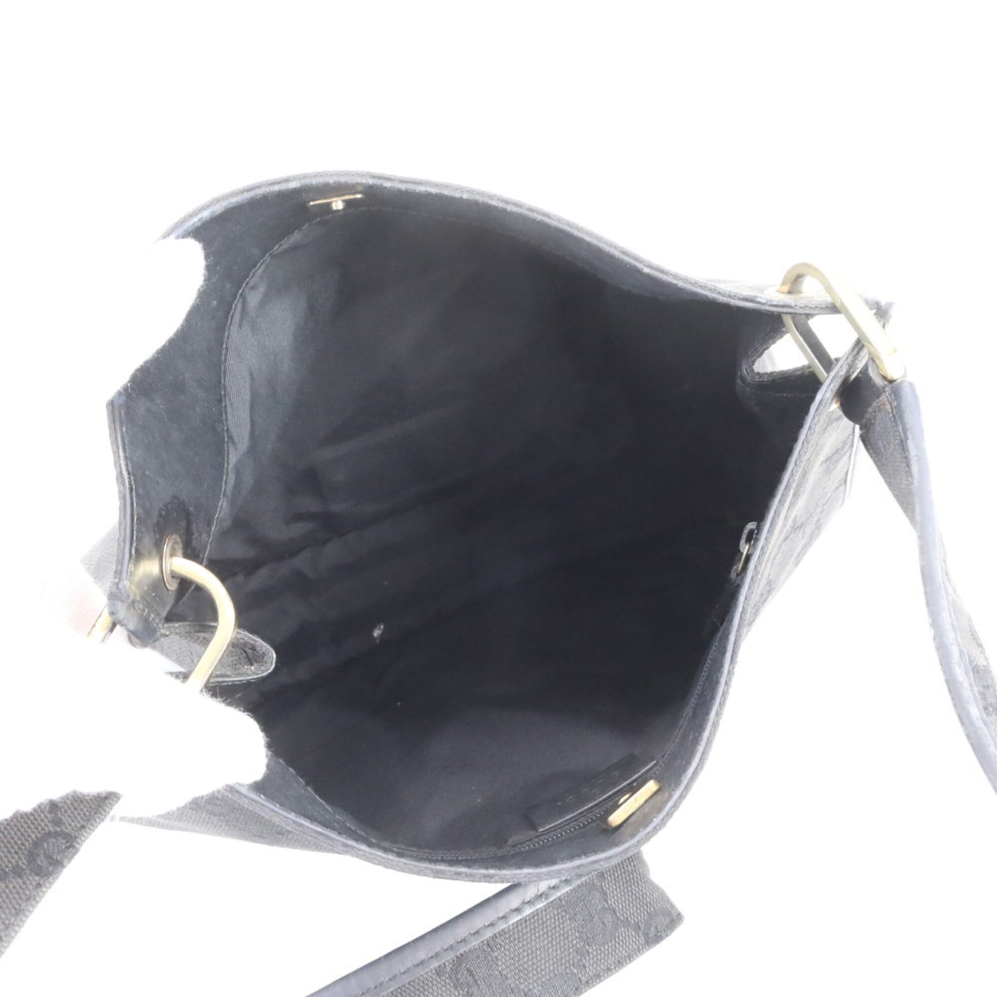 Gucci Gg Canvas Black Leather Canvas Shoulder Bag Tote Bag (Pre-Owned)