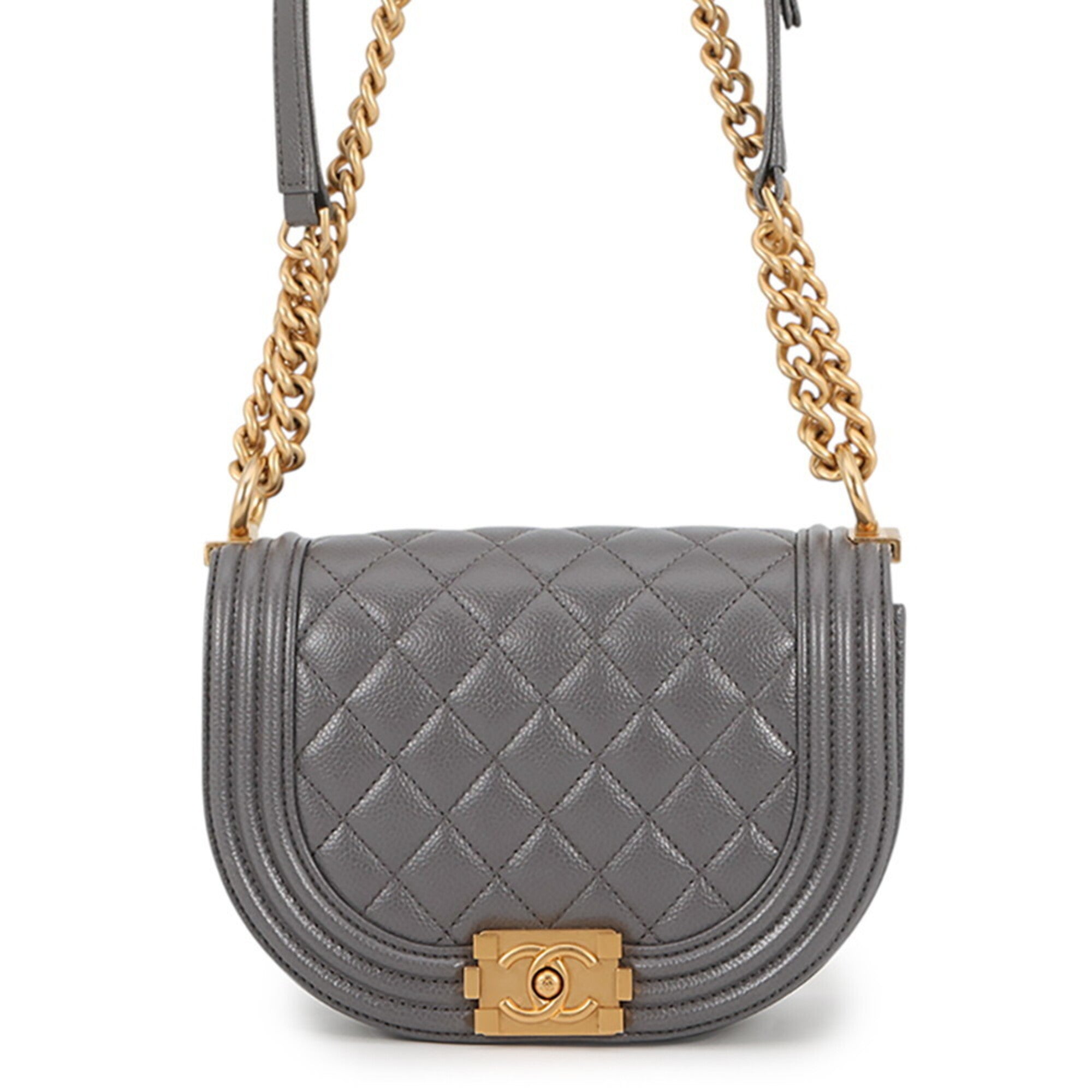 Chanel Gray Grained Calfskin Handbag Shoulder Bag (Pre-Owned)