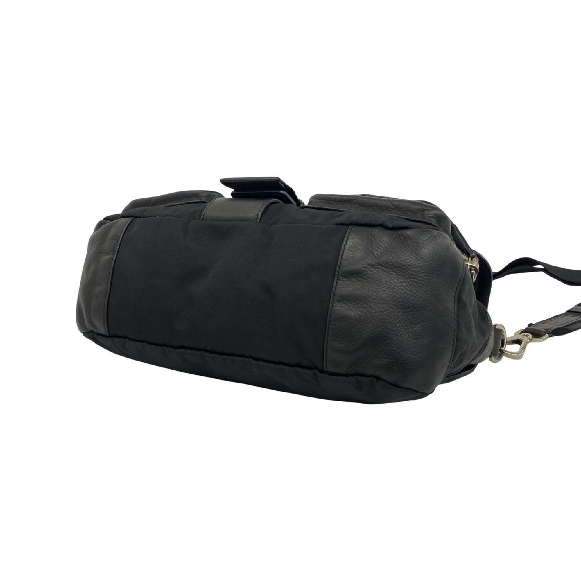Prada Black Nylon Leather Pochette Shoulder Bag (Pre-Owned)