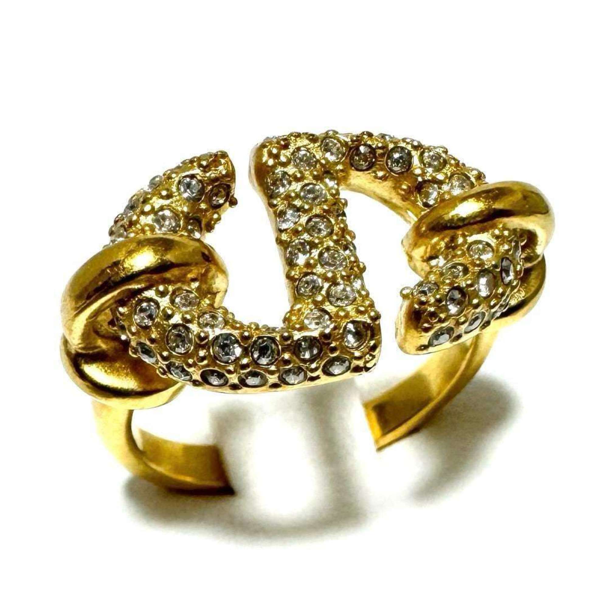 Christian Dior Metal Rhinestone Band Ring (Pre-Owned)