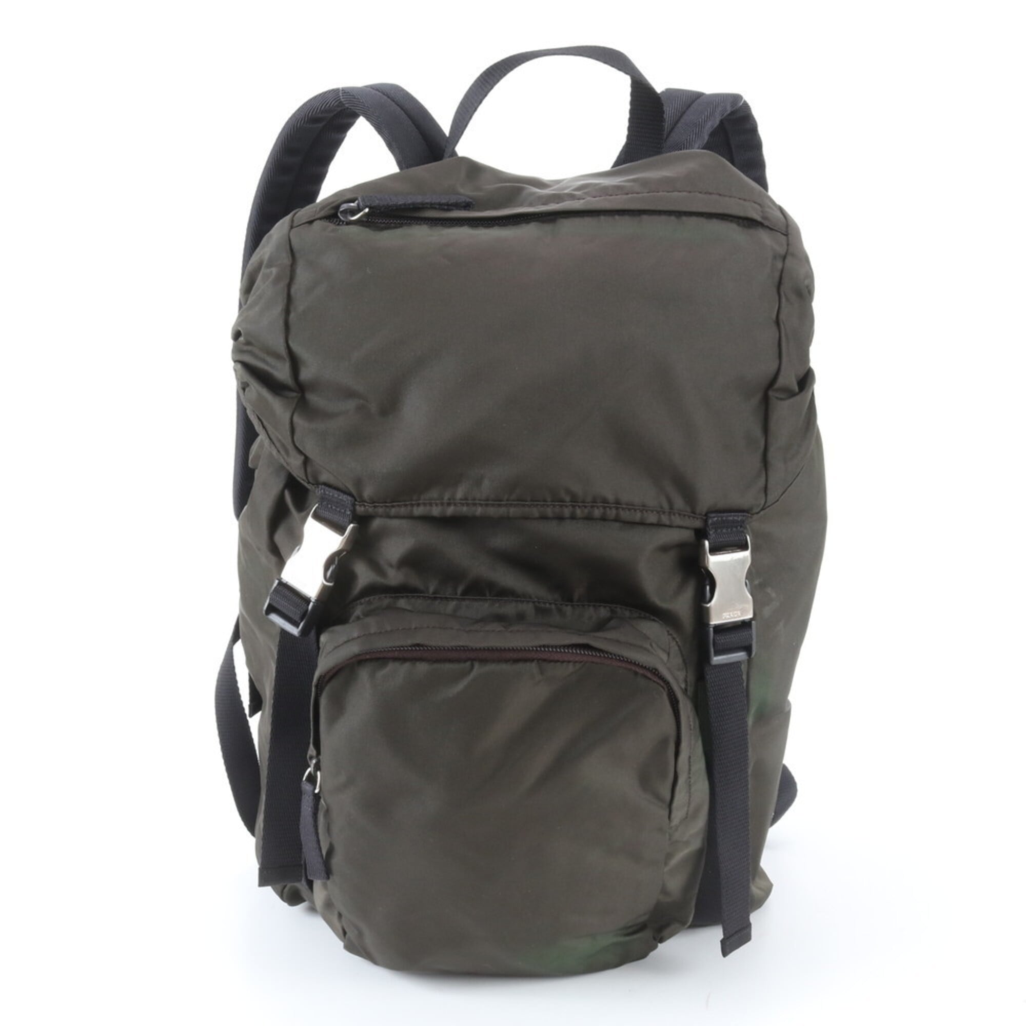 Prada Black Green Khaki Nylon Leather Backpack Handbag (Pre-Owned)
