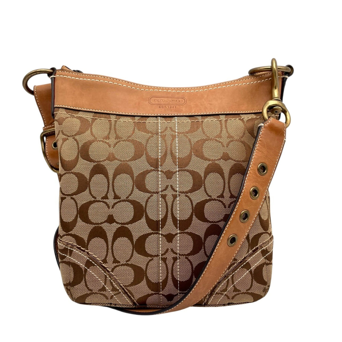 Coach Beige Light Brown Canvas Leather Shoulder Bag (Pre-Owned)