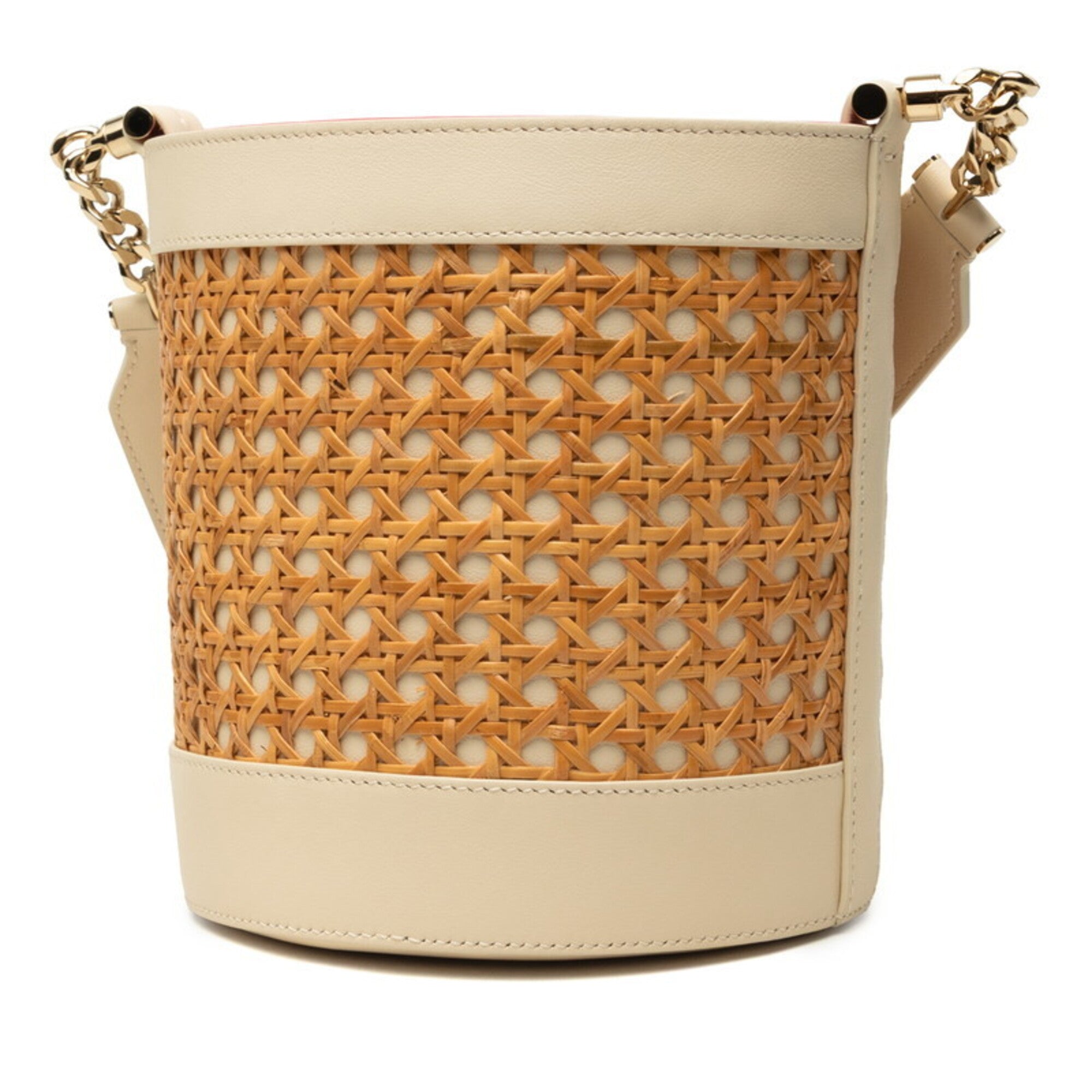 Bvlgari Ivory Pink Rattan Leather Pouch Shoulder Bag (Pre-Owned)