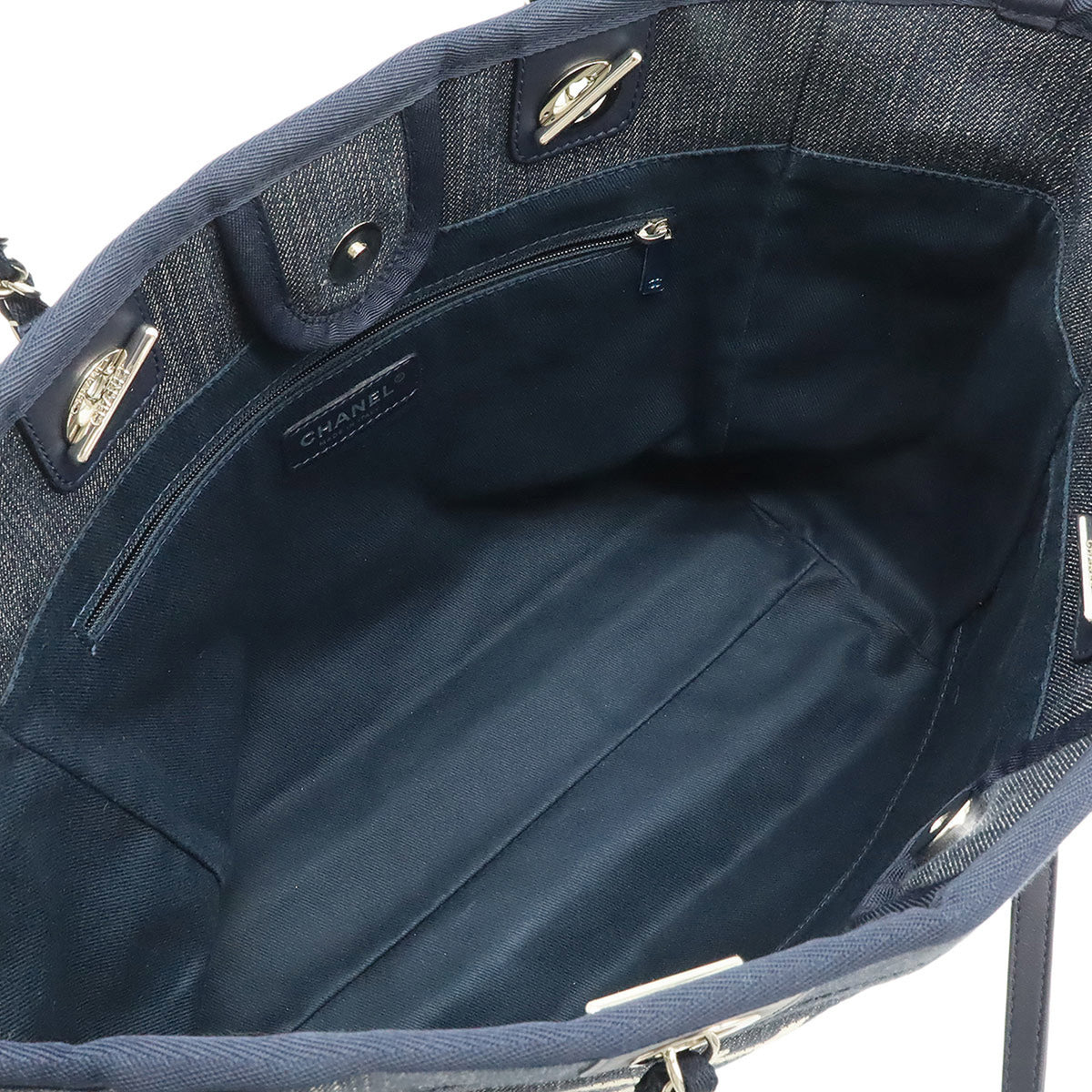 Chanel Navy Denim Leather Shoulder Bag Tote Bag (Pre-Owned)