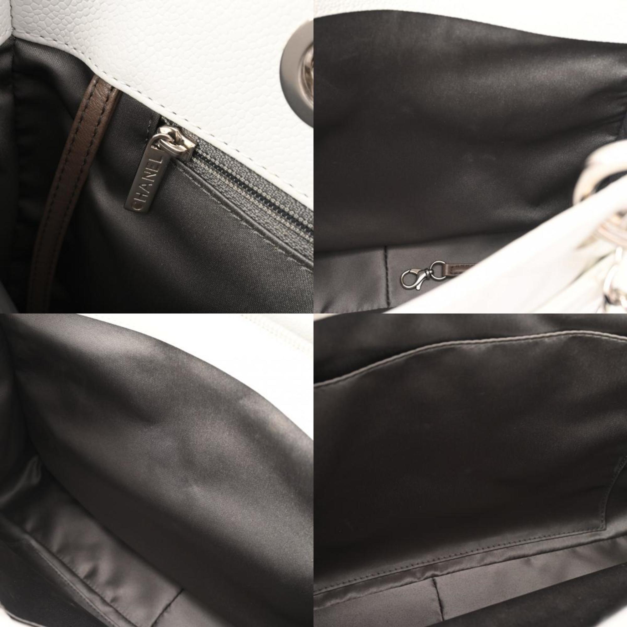 Chanel Black White Caviar Leather Tote Bag (Pre-Owned)