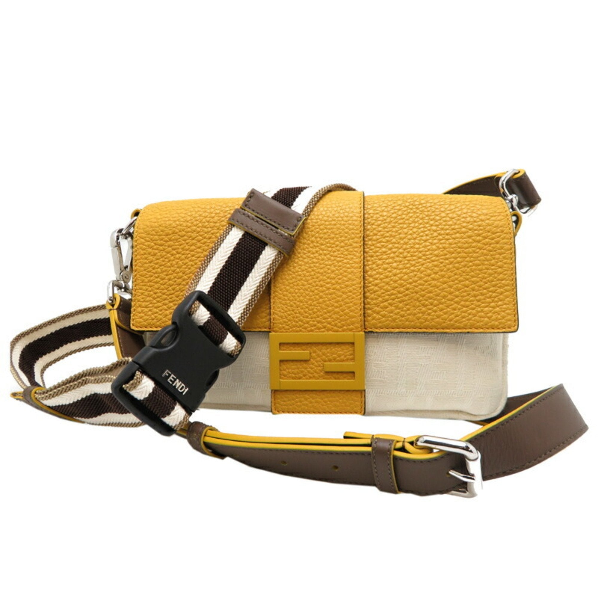 Fendi Dark Yellow Canvas Leather Shoulder Bag (Pre-Owned)