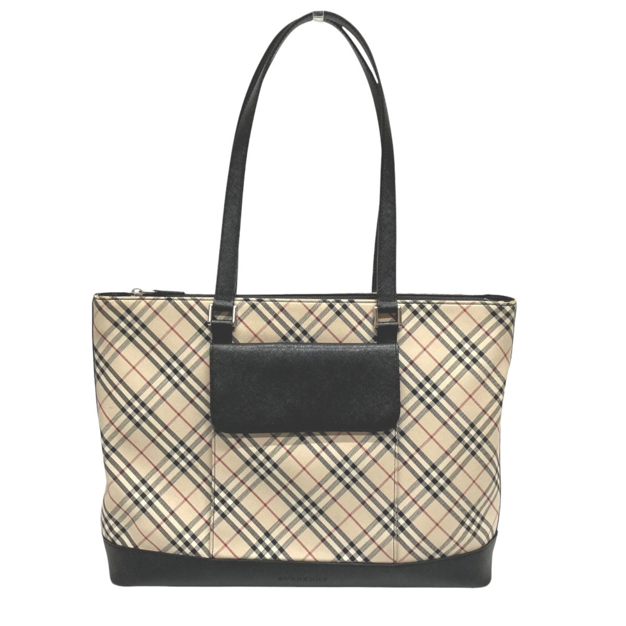 Burberry Beige Black Canvas Leather Tote Bag (Pre-Owned)
