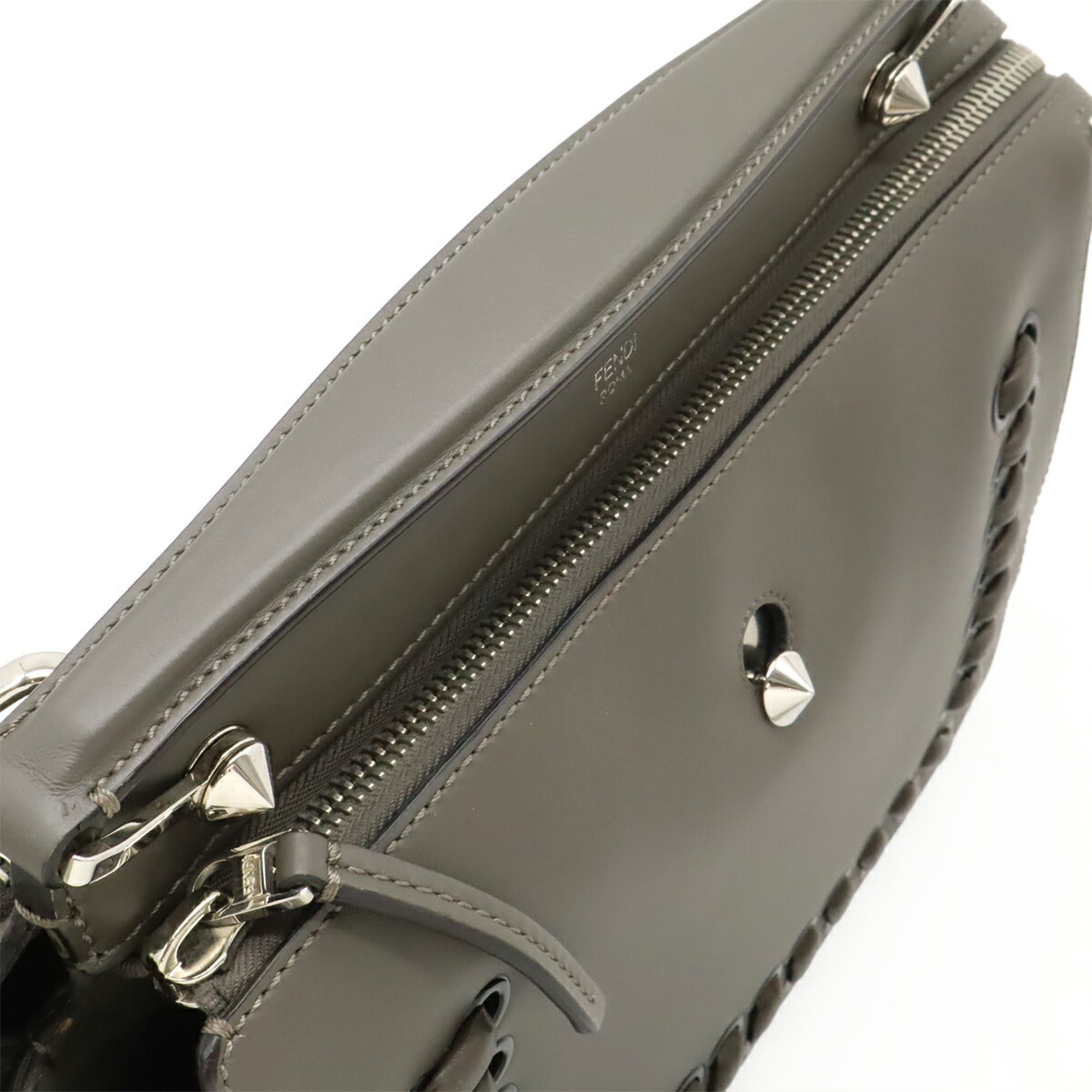 Fendi Gray Leather Handbag Pouch Shoulder Bag (Pre-Owned)