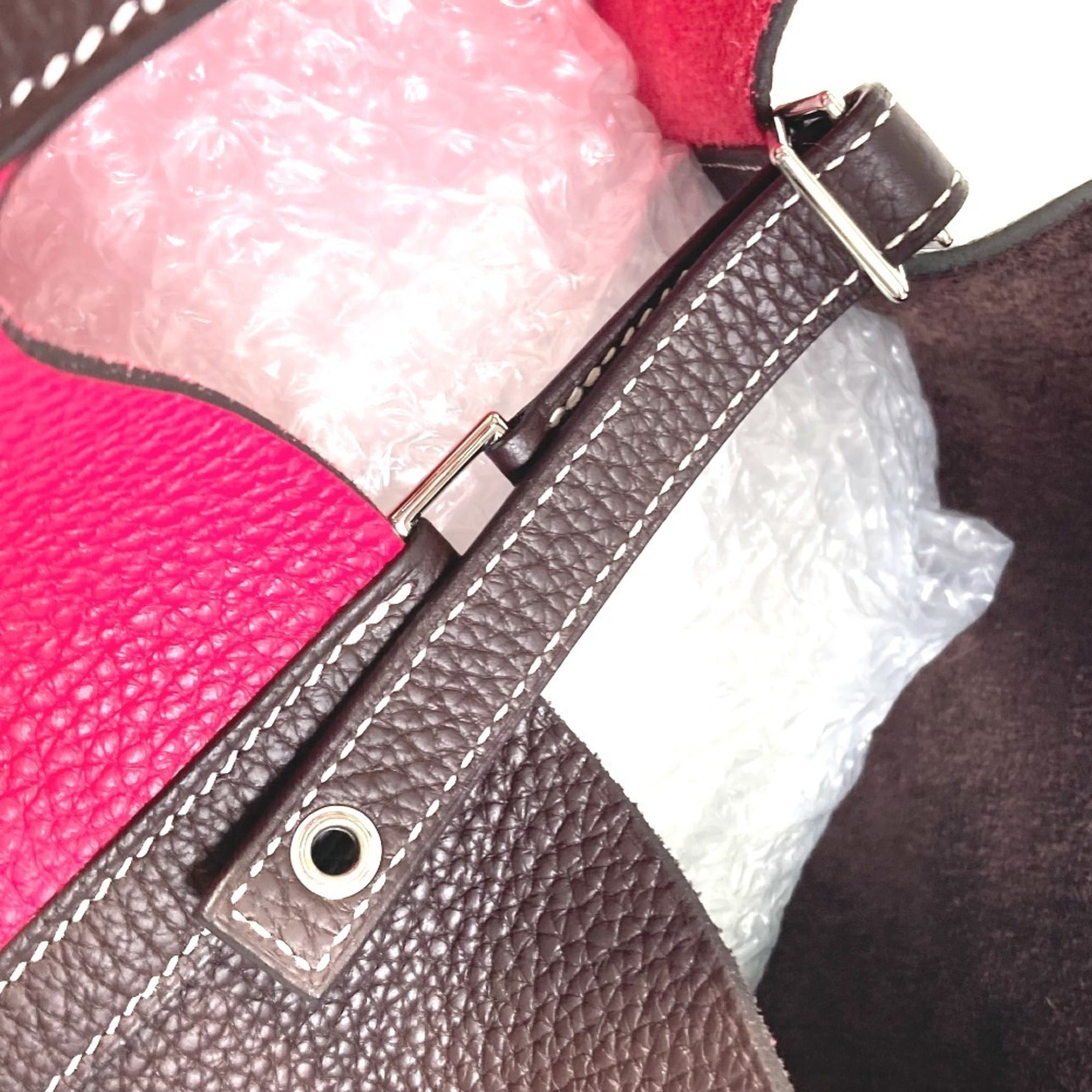 Hermes Picotin Red Brown Taurillon Clemence Leather Handbag Tote Bag (Pre-Owned)