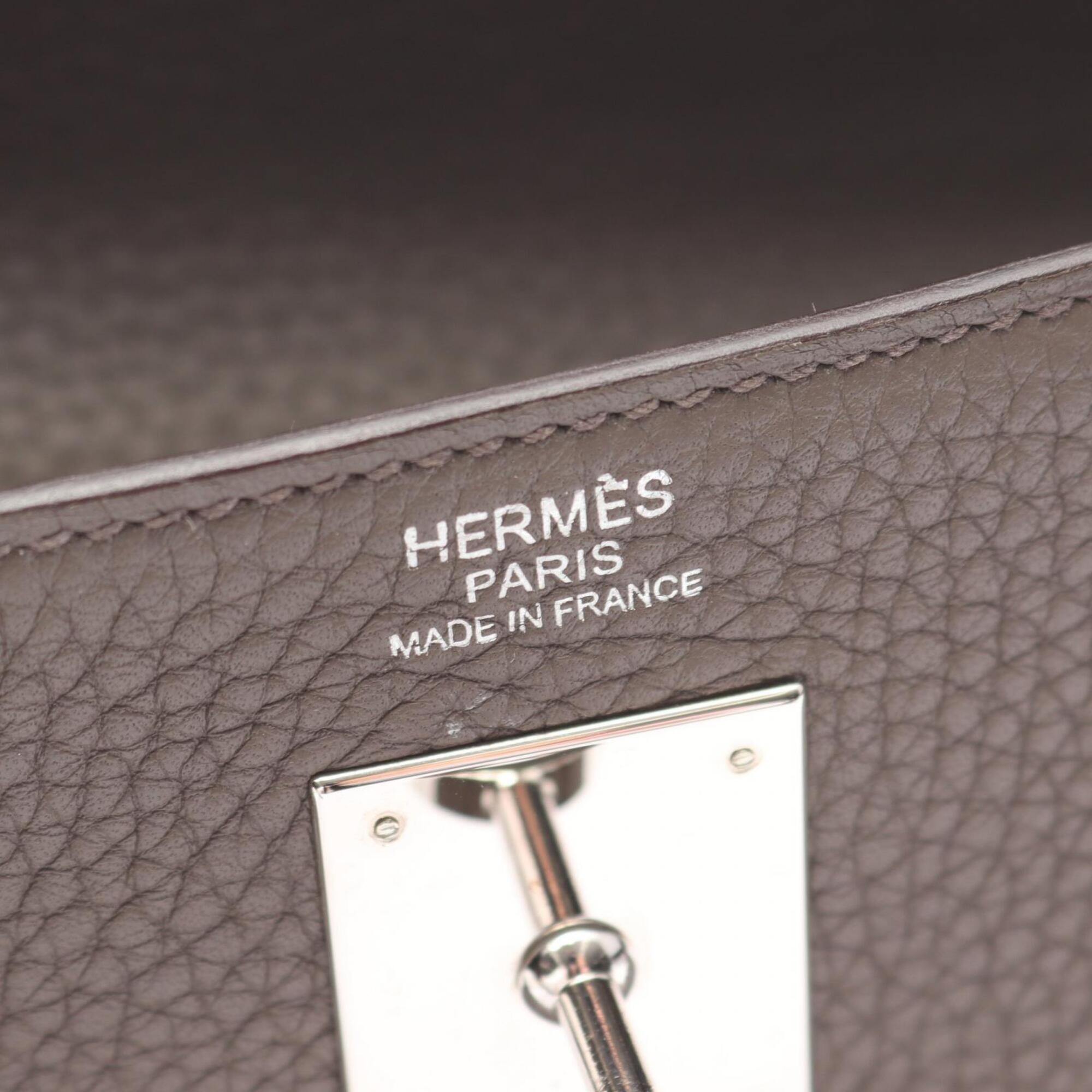 Hermes Etain Gray Taurillon Clemence Leather Handbag (Pre-Owned)