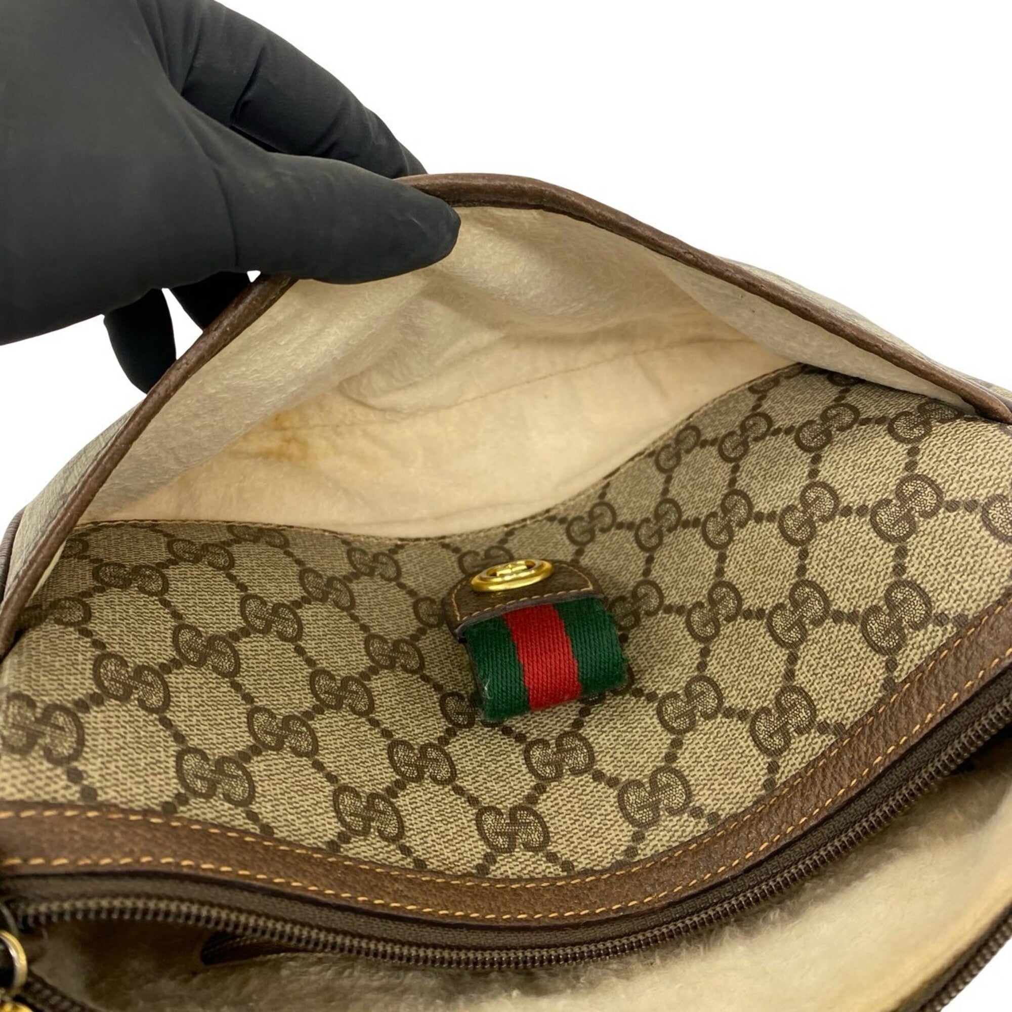 Gucci Brown Green Red Color Leather Pvc Shoulder Bag (Pre-Owned)