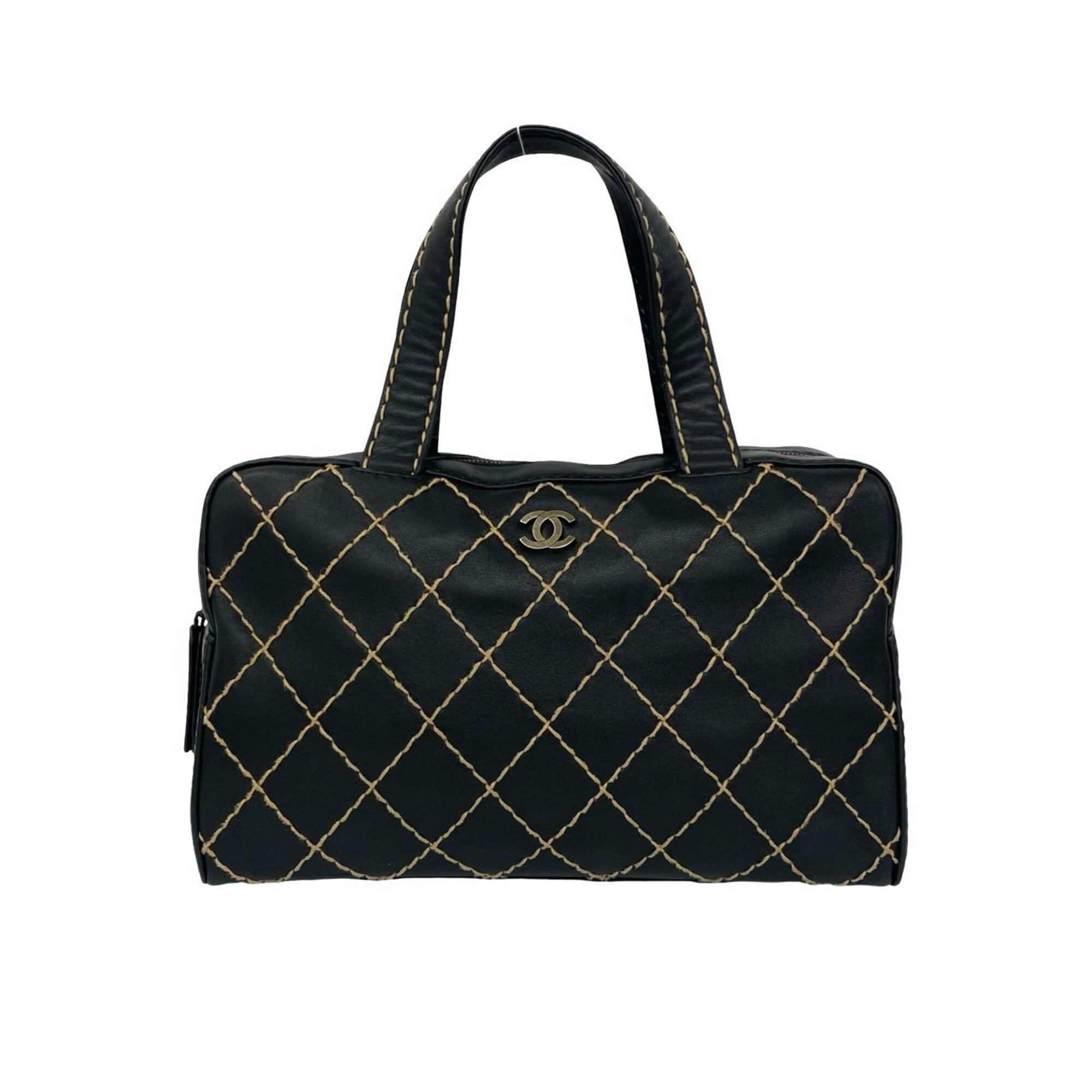 Chanel Black Leather Boston Bag Handbag (Pre-Owned)