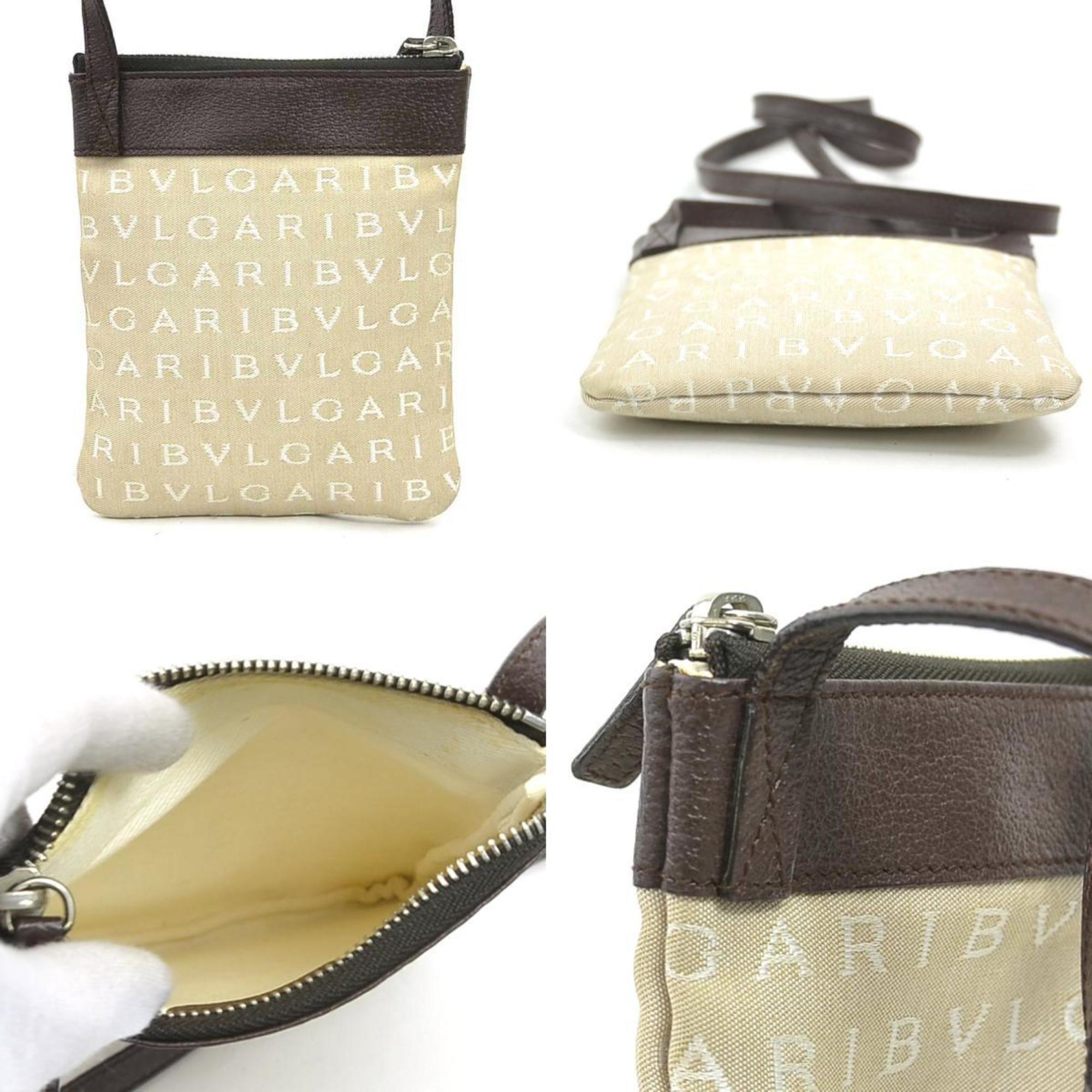 Bvlgari Beige Brown Canvas Leather Shoulder Bag (Pre-Owned)